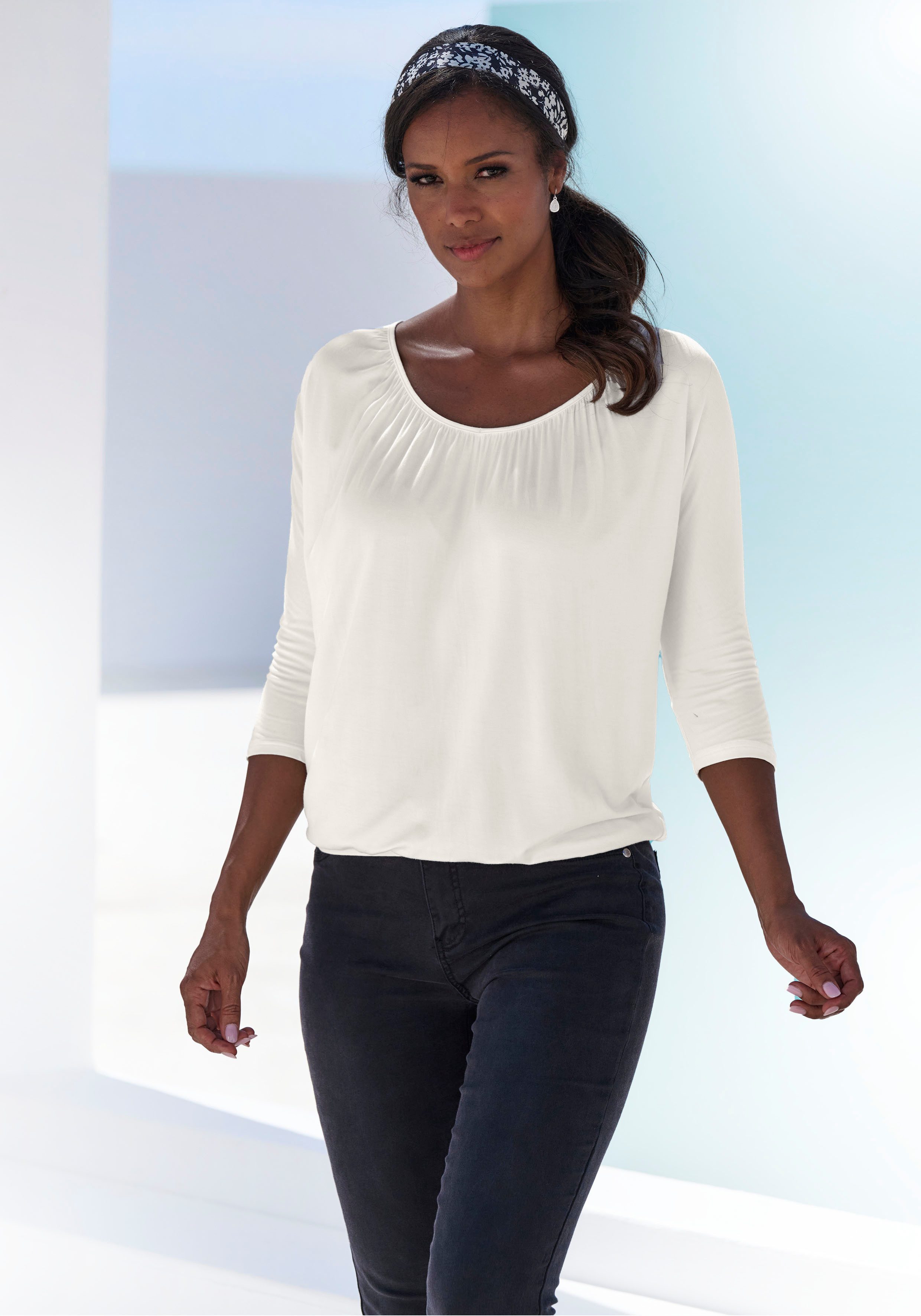 Lascana Shirt met 3/4 mouwen Met fijne plooien bij de hals