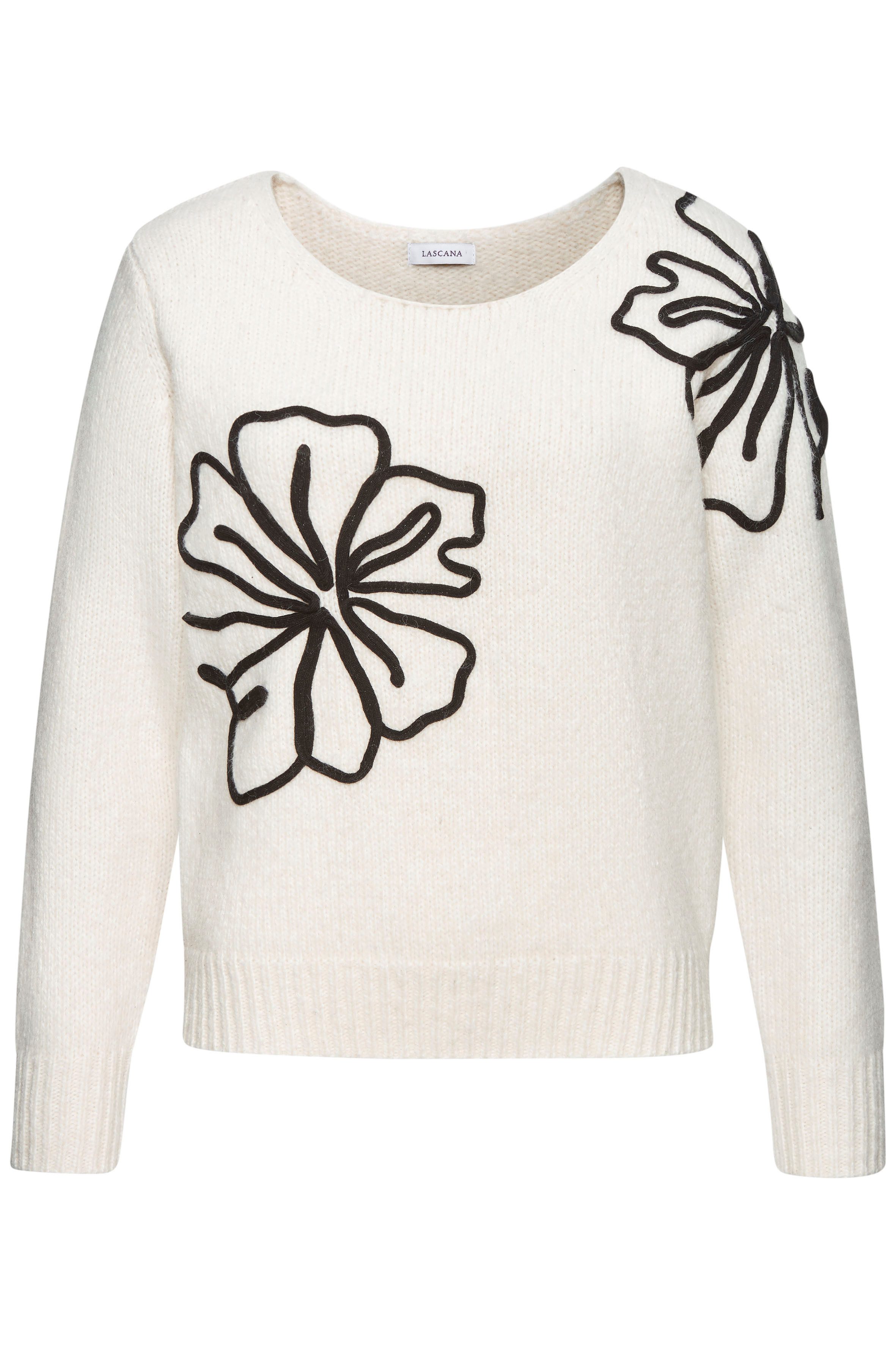 Lascana Gebreide trui met bloemen-applicatie, winterpullover, modieus