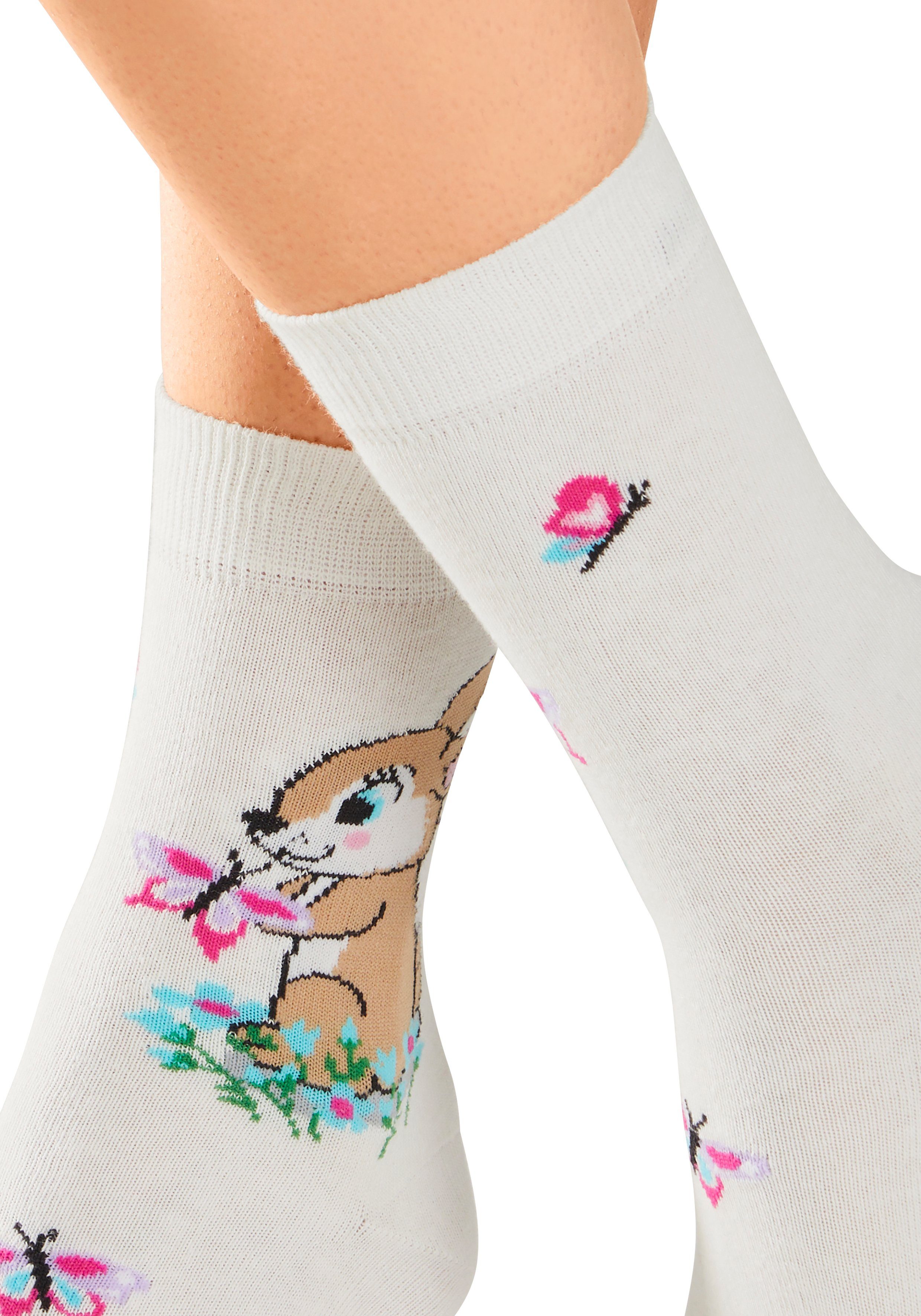 H.I.S Basic sokken met konijnenmotieven (set, 5 paar)