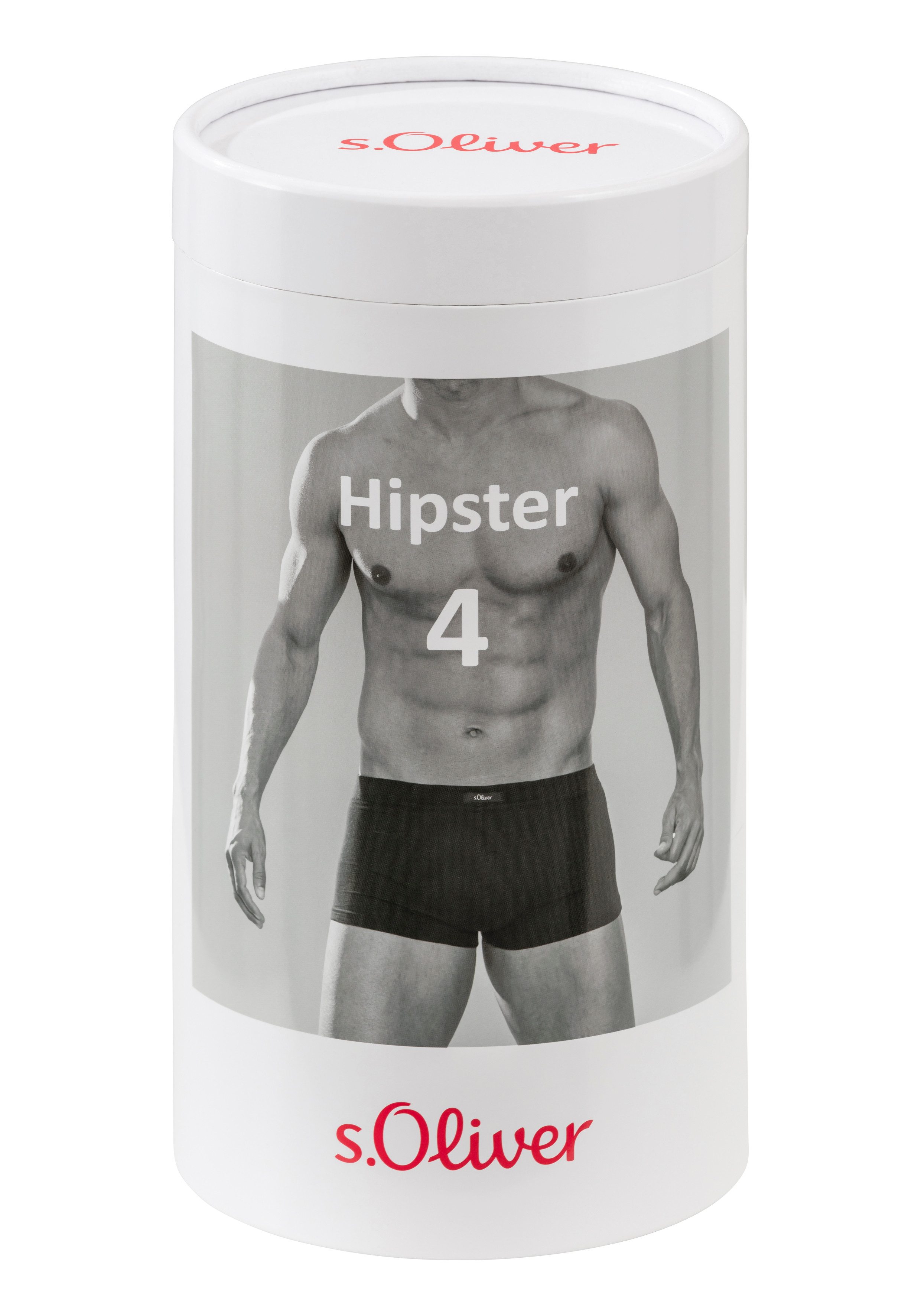 s.Oliver RED LABEL Beachwear Hipster strak zittende boxershorts van katoenmix verpakt in een doos (blik, 4 stuks)