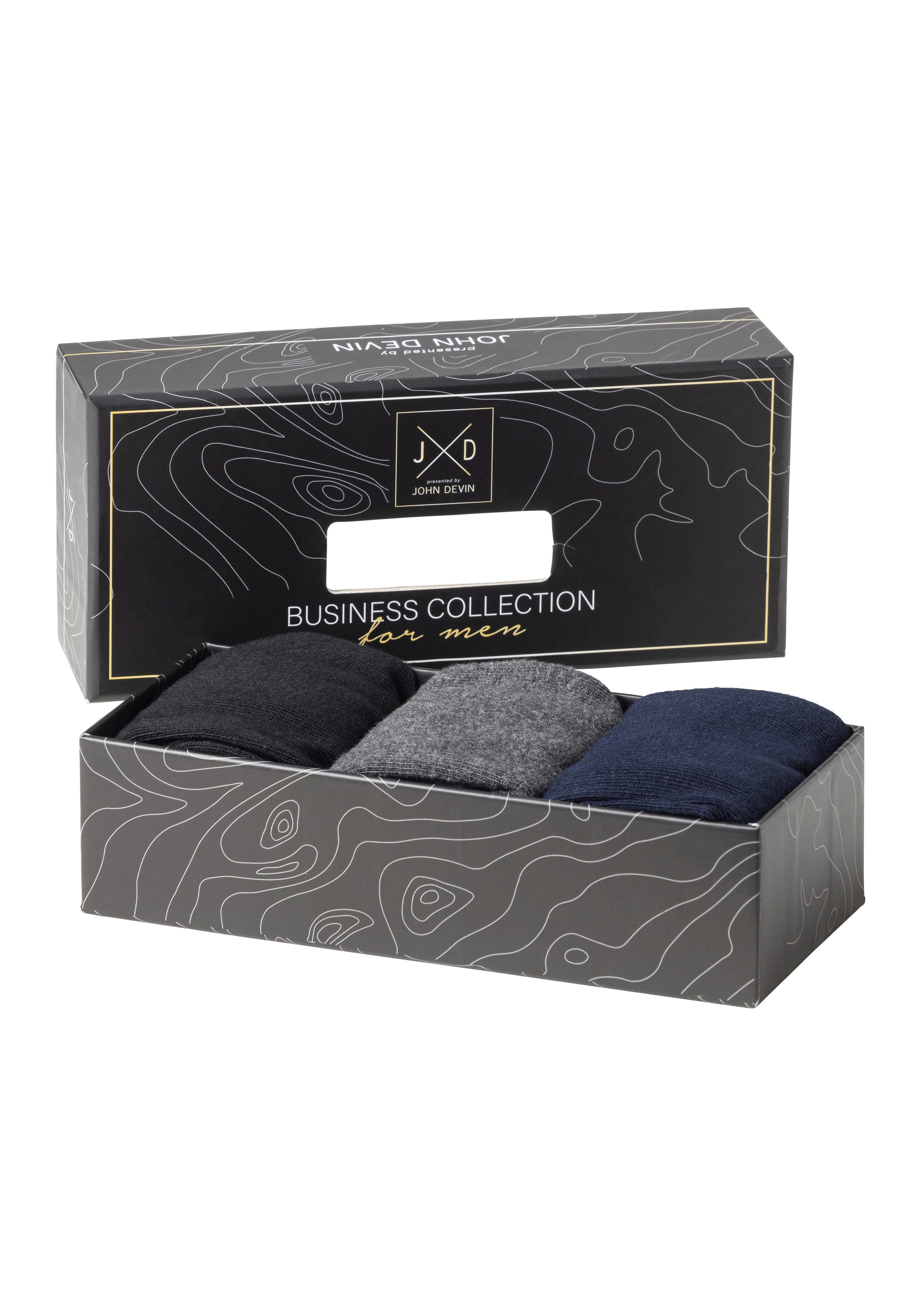John Devin Business-sokken met langere schachtlengte, verpakt in een doos (set, 3 paar) sokken maat 39-42 blauw