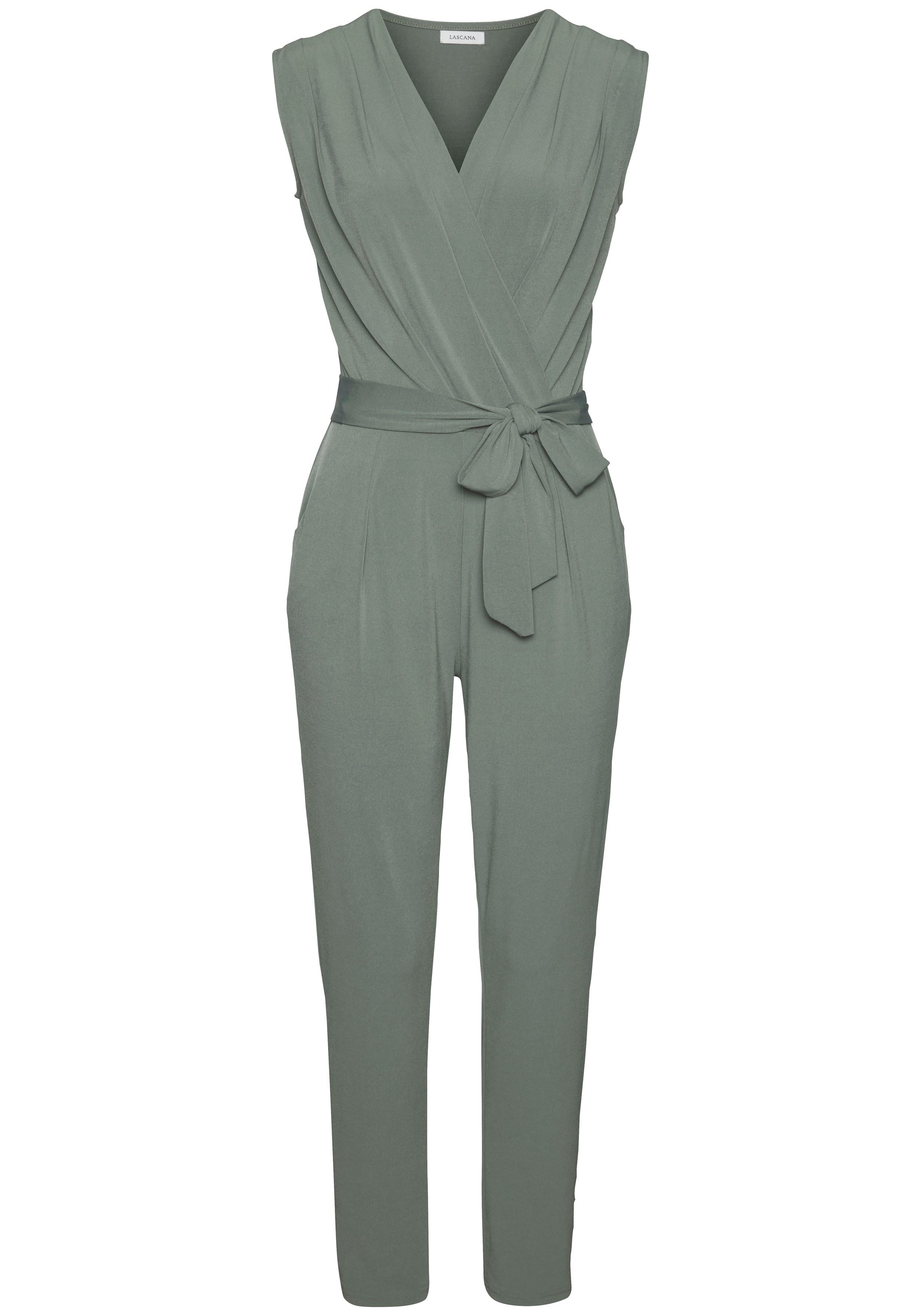 Lascana Jumpsuit van kreukvrije stof, elegante jumpsuit in wikkeloptiek, strijkvrij (Met een bindceintuur)