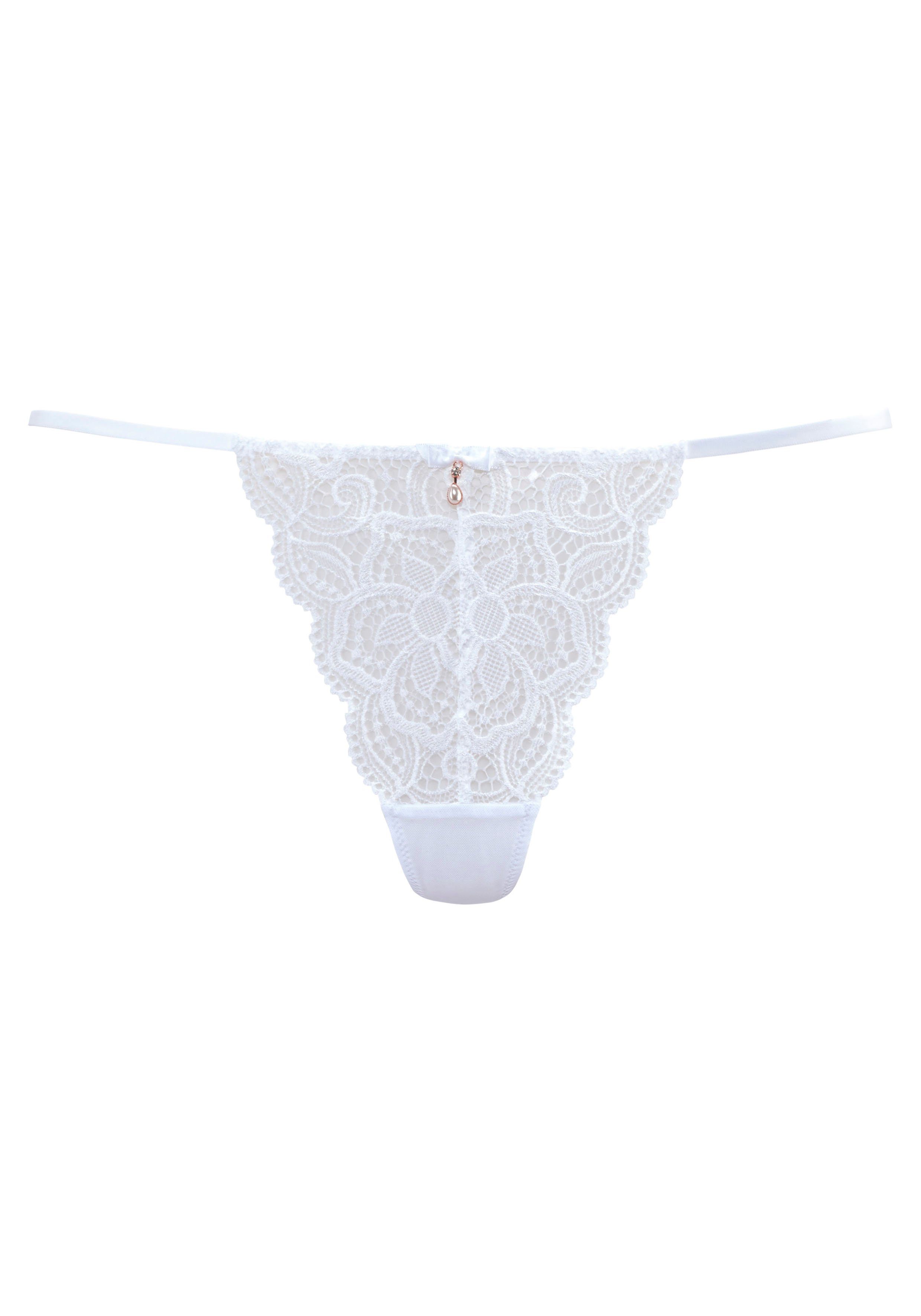 Lascana String Nikoletta van gebloemd kant met accessoire in kralen-look