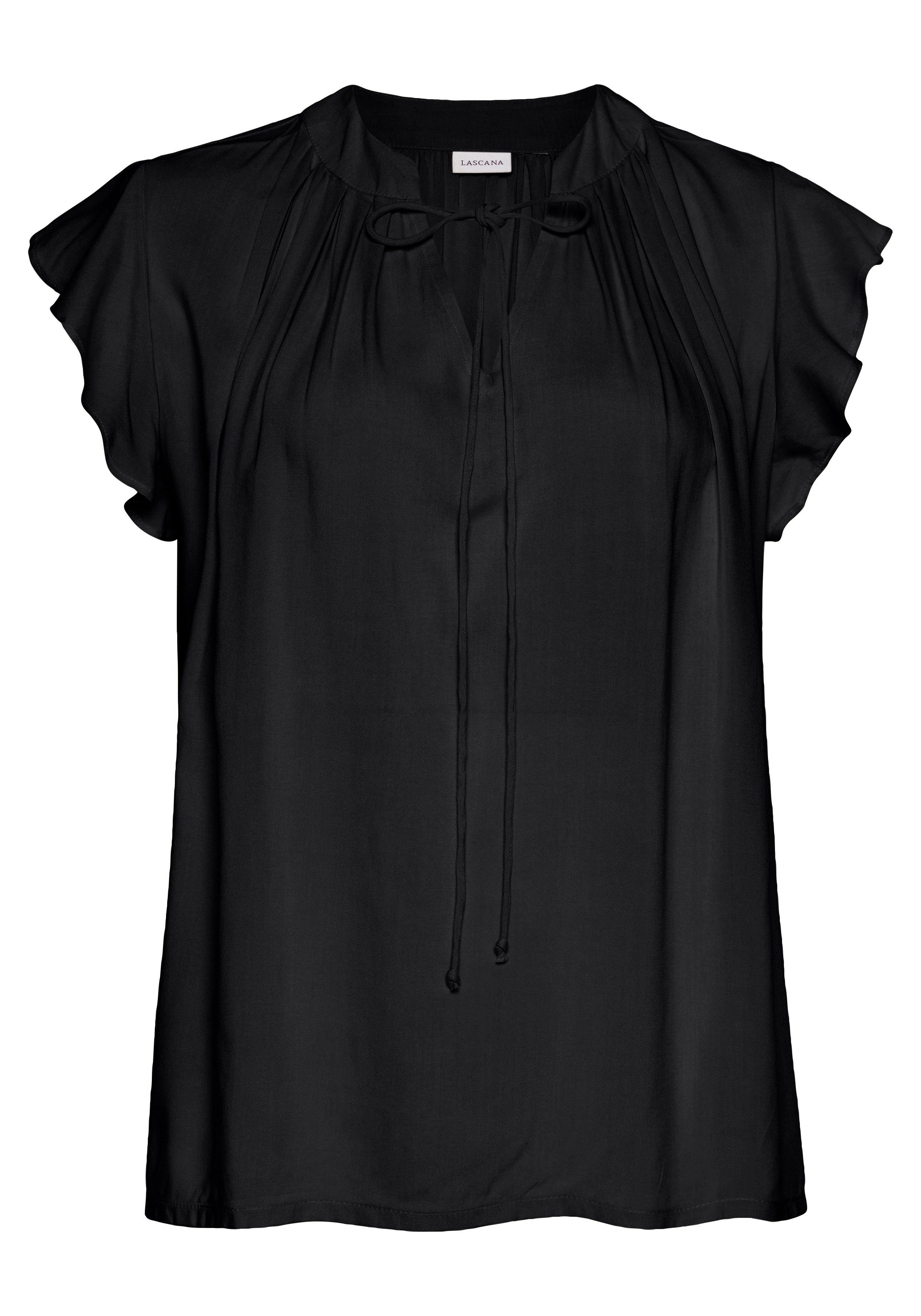 Lascana Blouse zonder sluiting met ruches-mouwen, korte mouwen blouse, elegant shirts maat 34 zwart