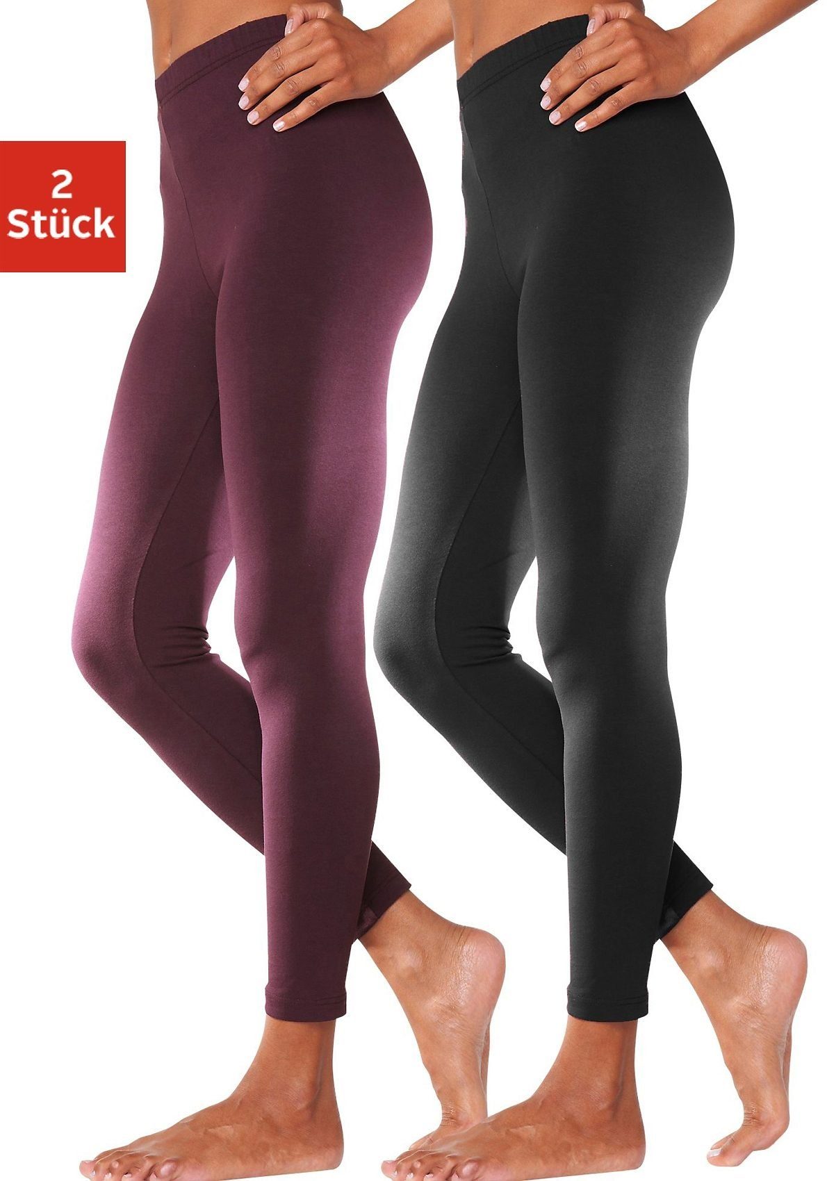 vivance active Legging met rubberen tailleband, loungewear (2-delig, Set van 2)