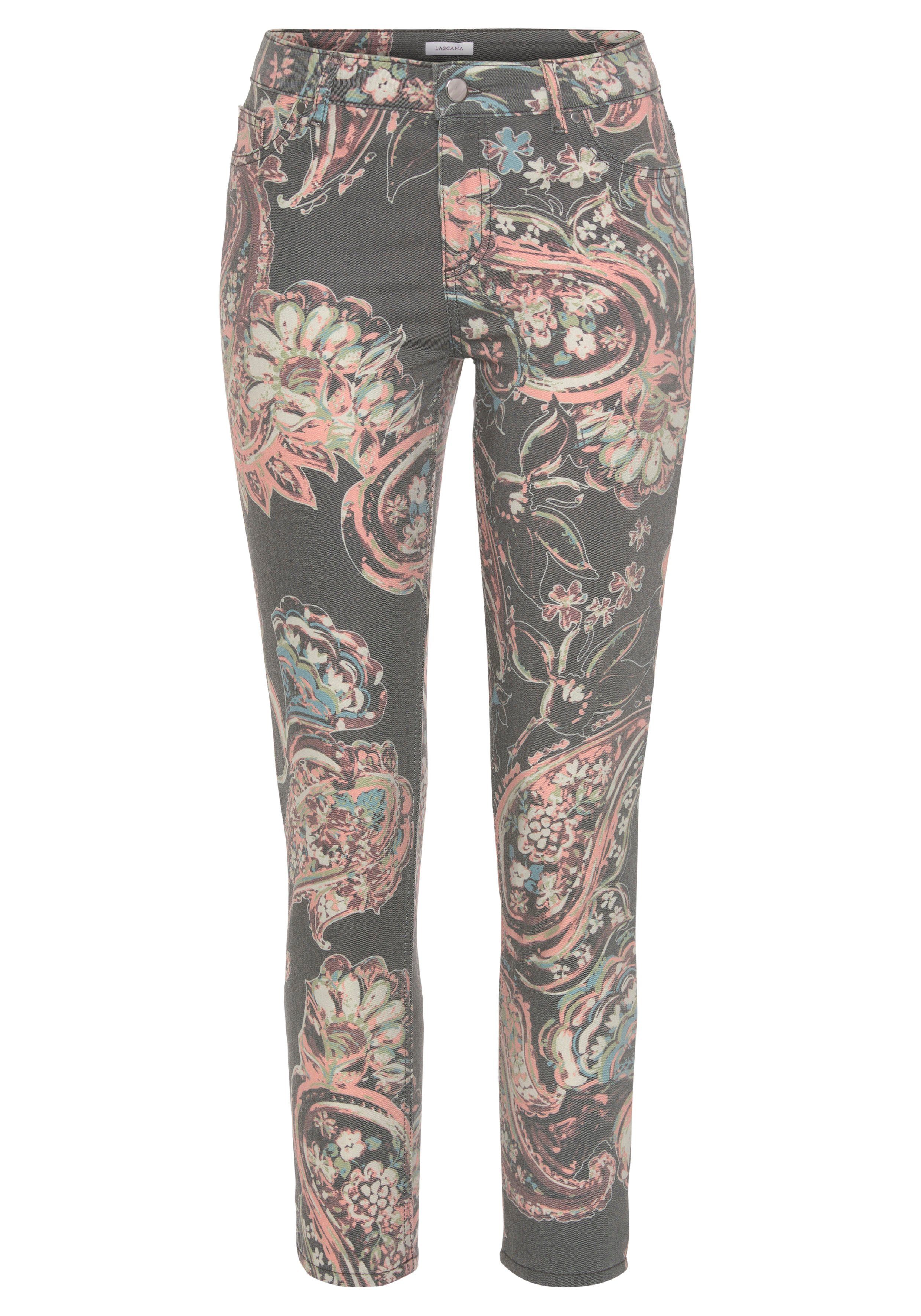 Lascana 7/8-jegging met paisley-print, smalle pasvorm, super-stretch-kwaliteit