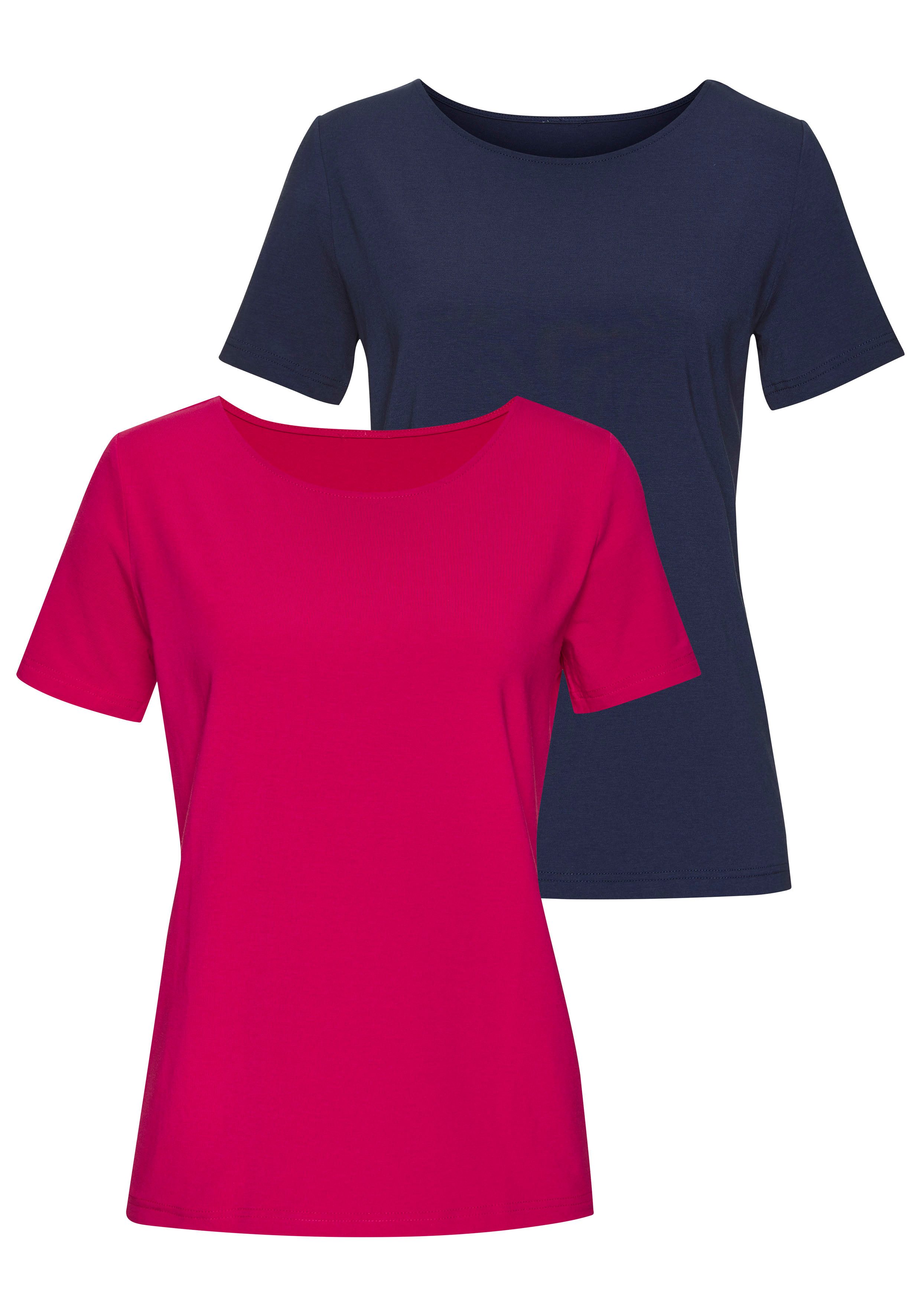 Lascana T-shirt Met ronde hals van elastische katoen-modal kwaliteit (Set van 2)