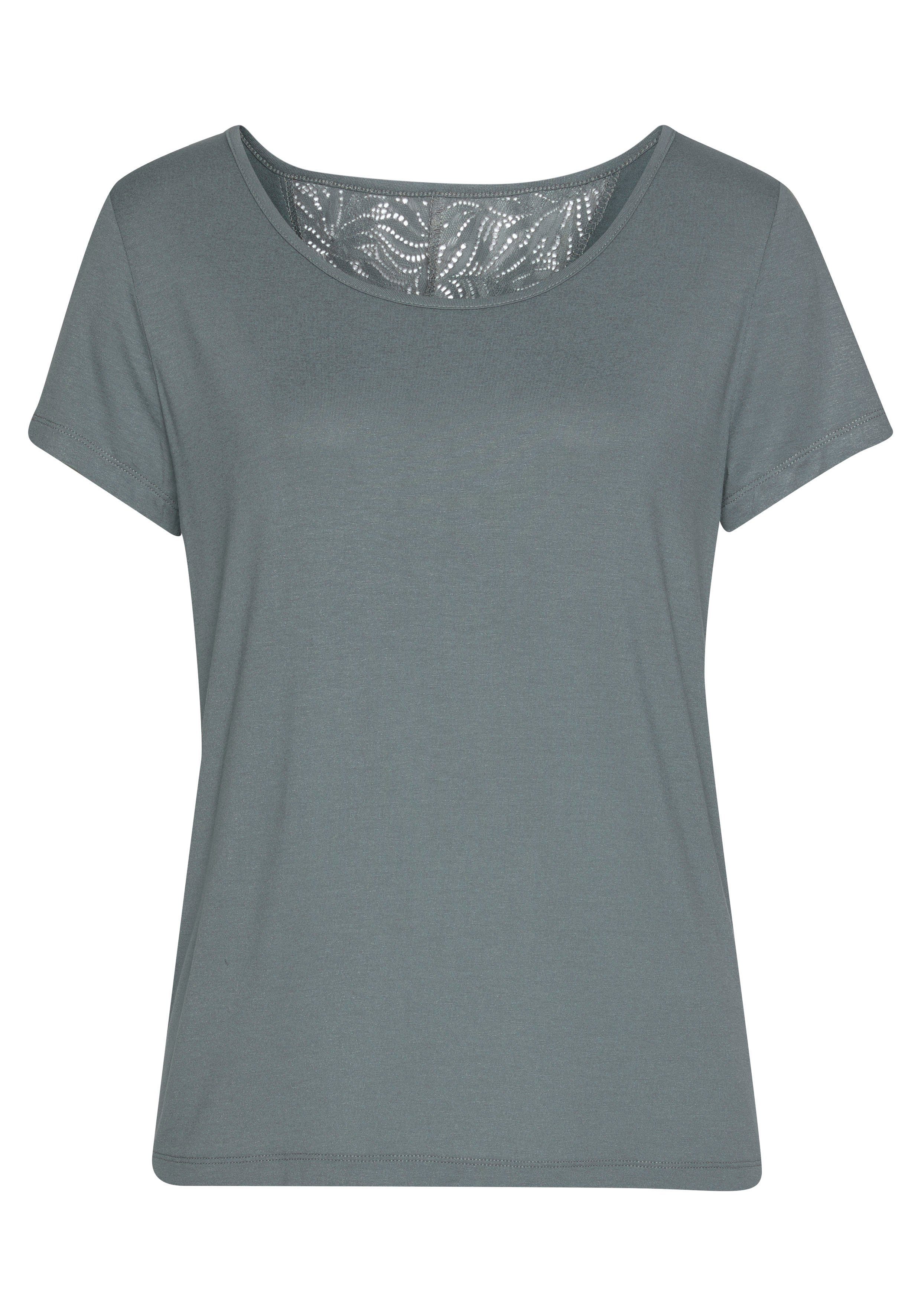 Lascana Pyjama top met kanten inzet op de rug mix & match maat 36/38 blauw