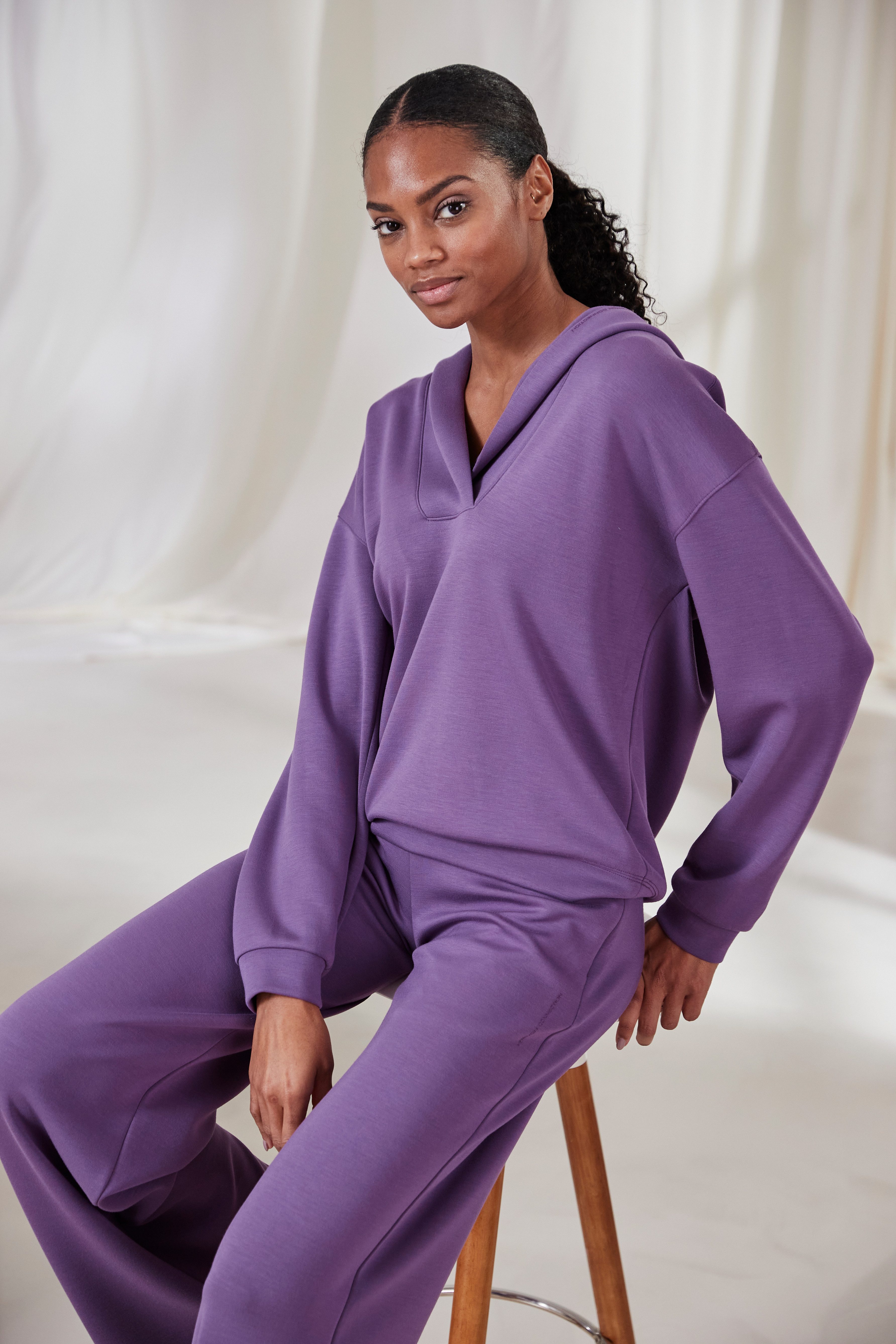 French Connection Hoodie met v-hals en brede kraag, loungewear