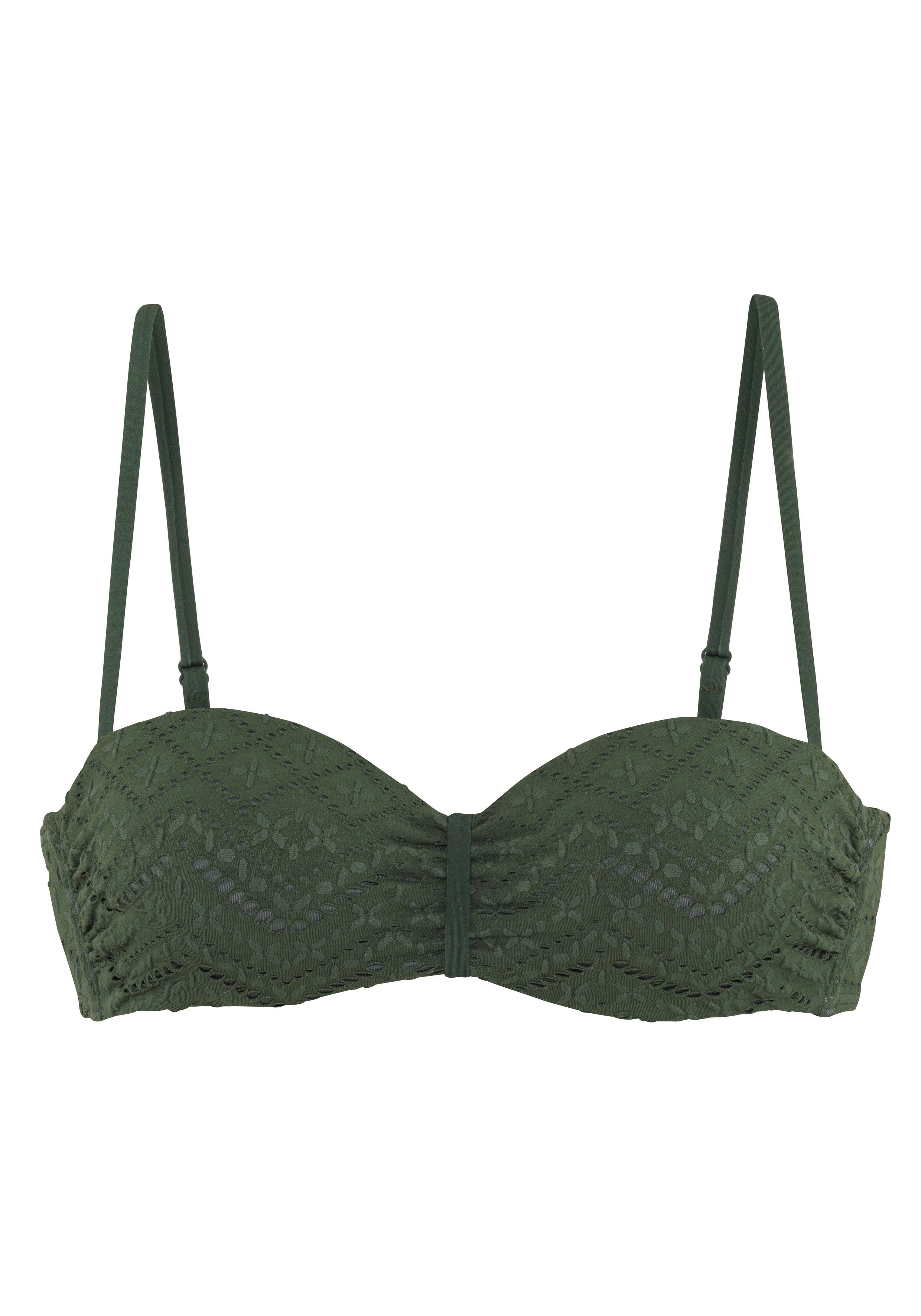 Lascana Beugelbandeau bikinitop Omara met broderie anglaise bandeau bikini's maat E E groen