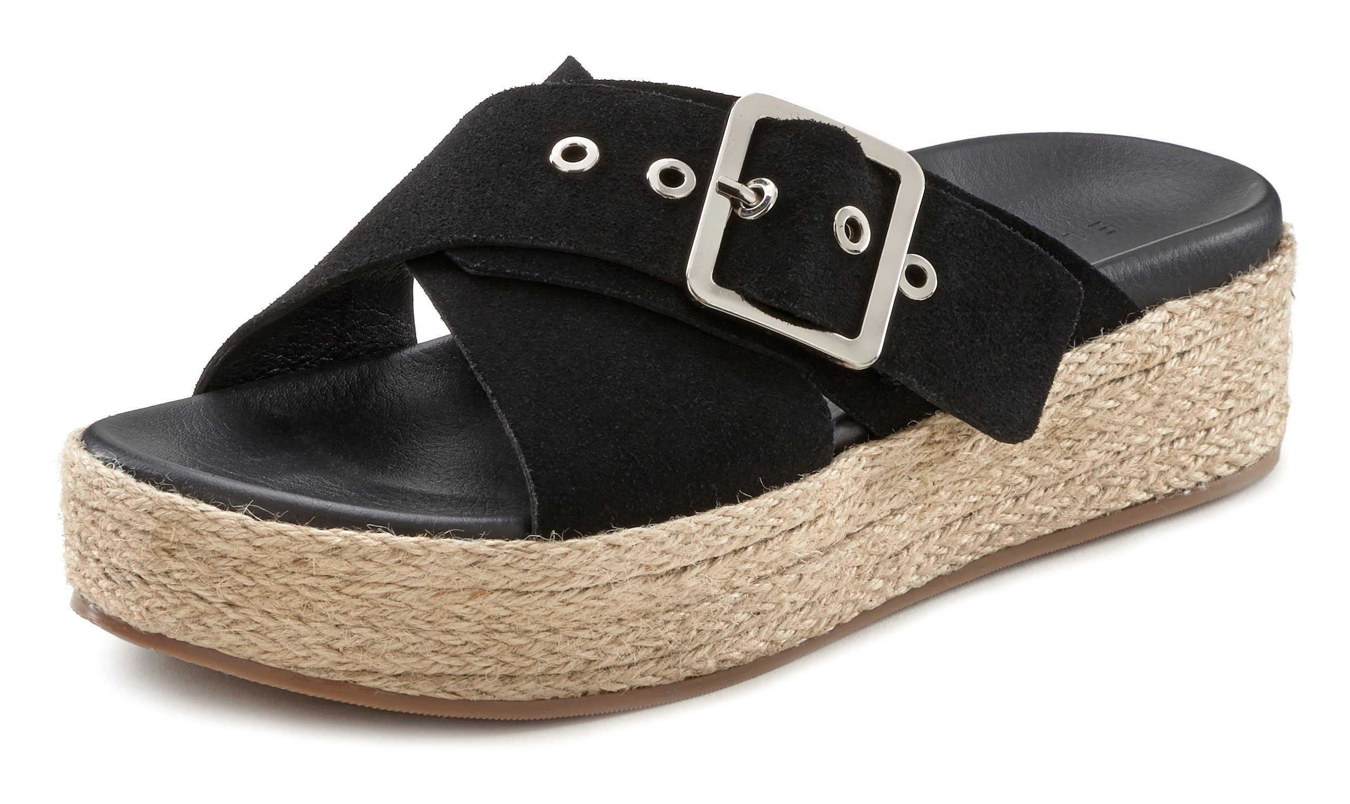 Elbsand Slippers Mule, sandaal, open schoen met plateauhak van leer