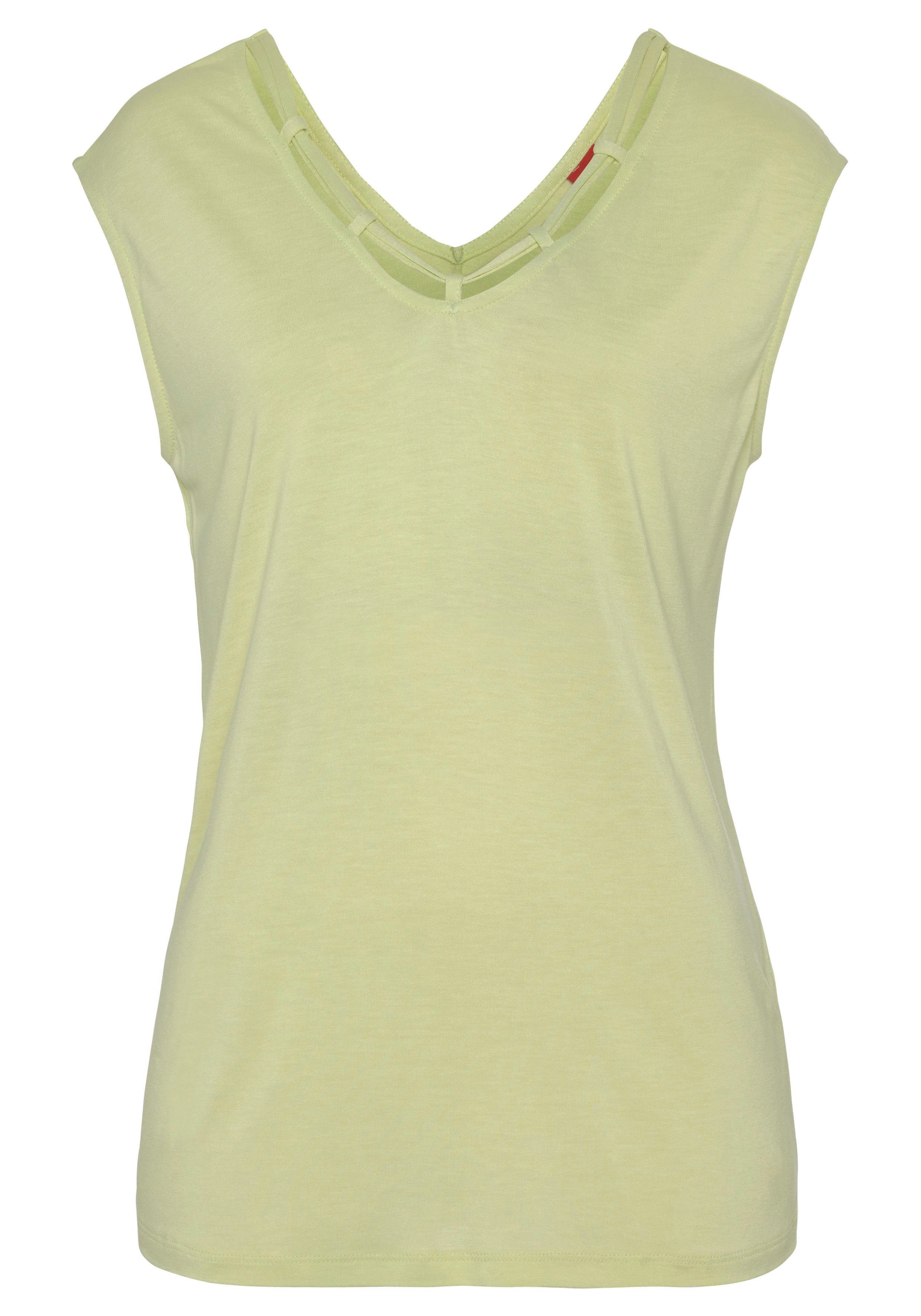 s.Oliver RED LABEL Beachwear T-shirt met sierbandjes bij de hals, shirt met korte mouwen, zomers