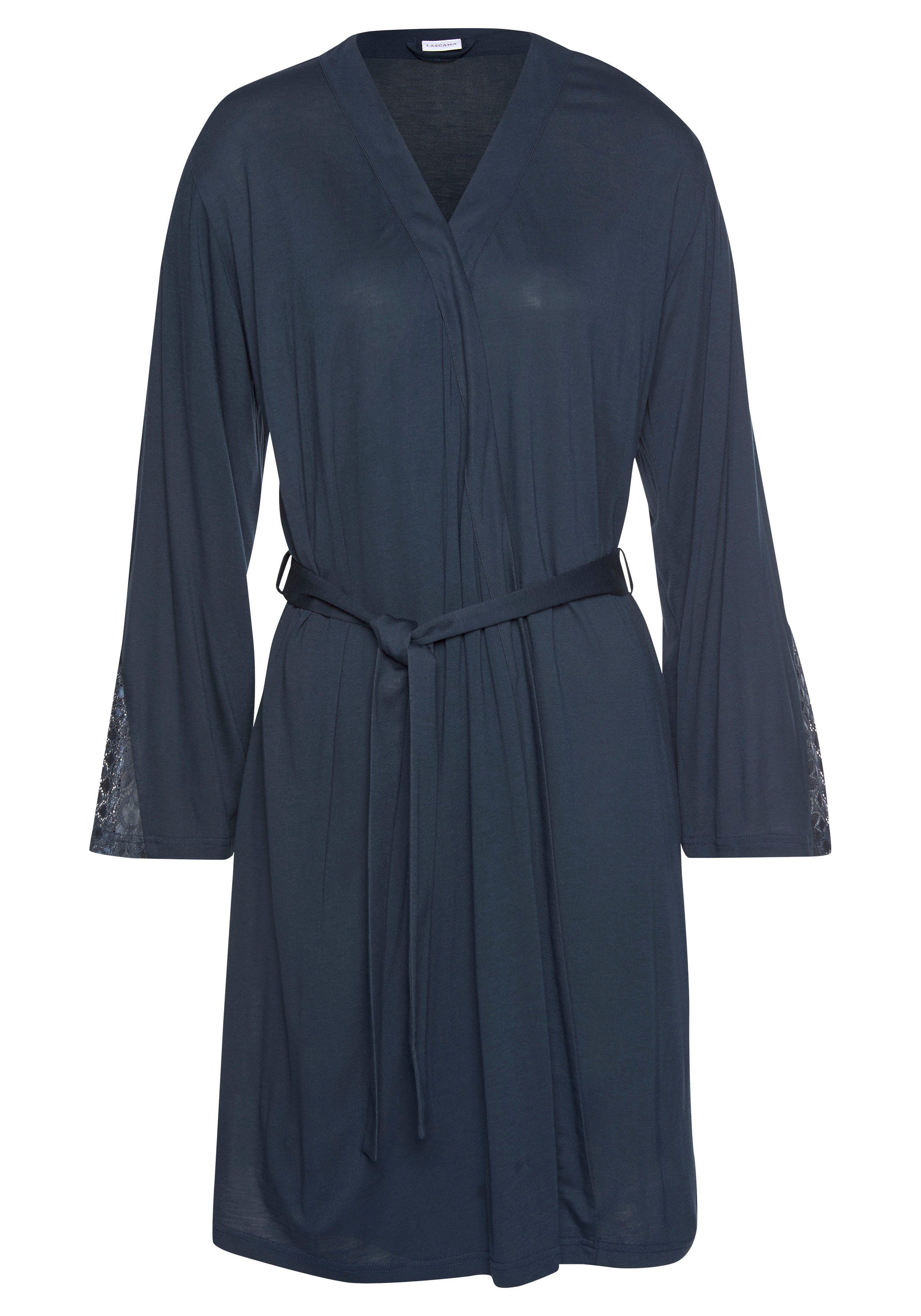 Lascana Kimono met lange mouwen en kanten details badjassen & kimono's maat 36/38 blauw