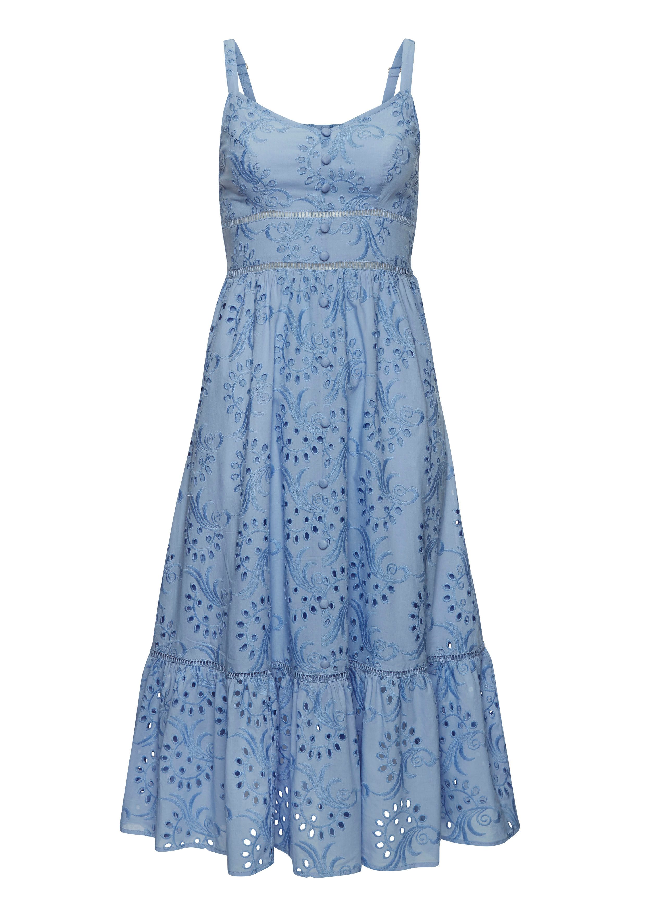 Lascana Midi-jurk met zomerse gaatjesborduursel strandjurkjes maat 42 blauw