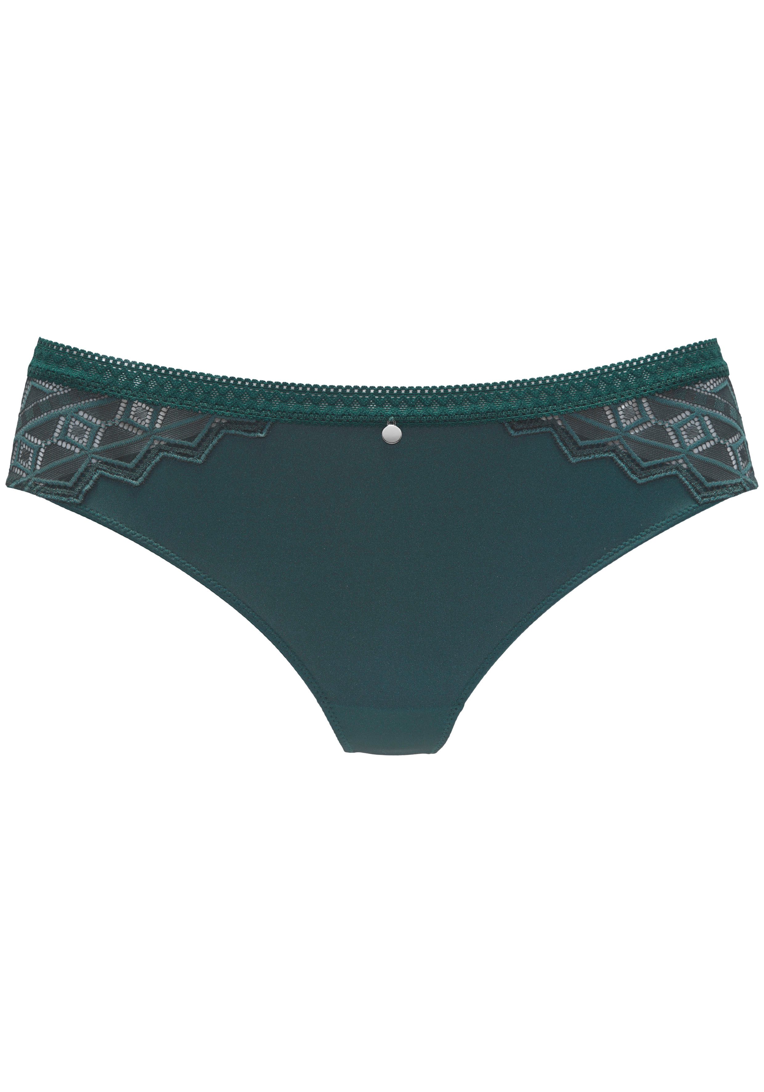 s.Oliver RED LABEL Beachwear String Romane met grafische kant in transparante look