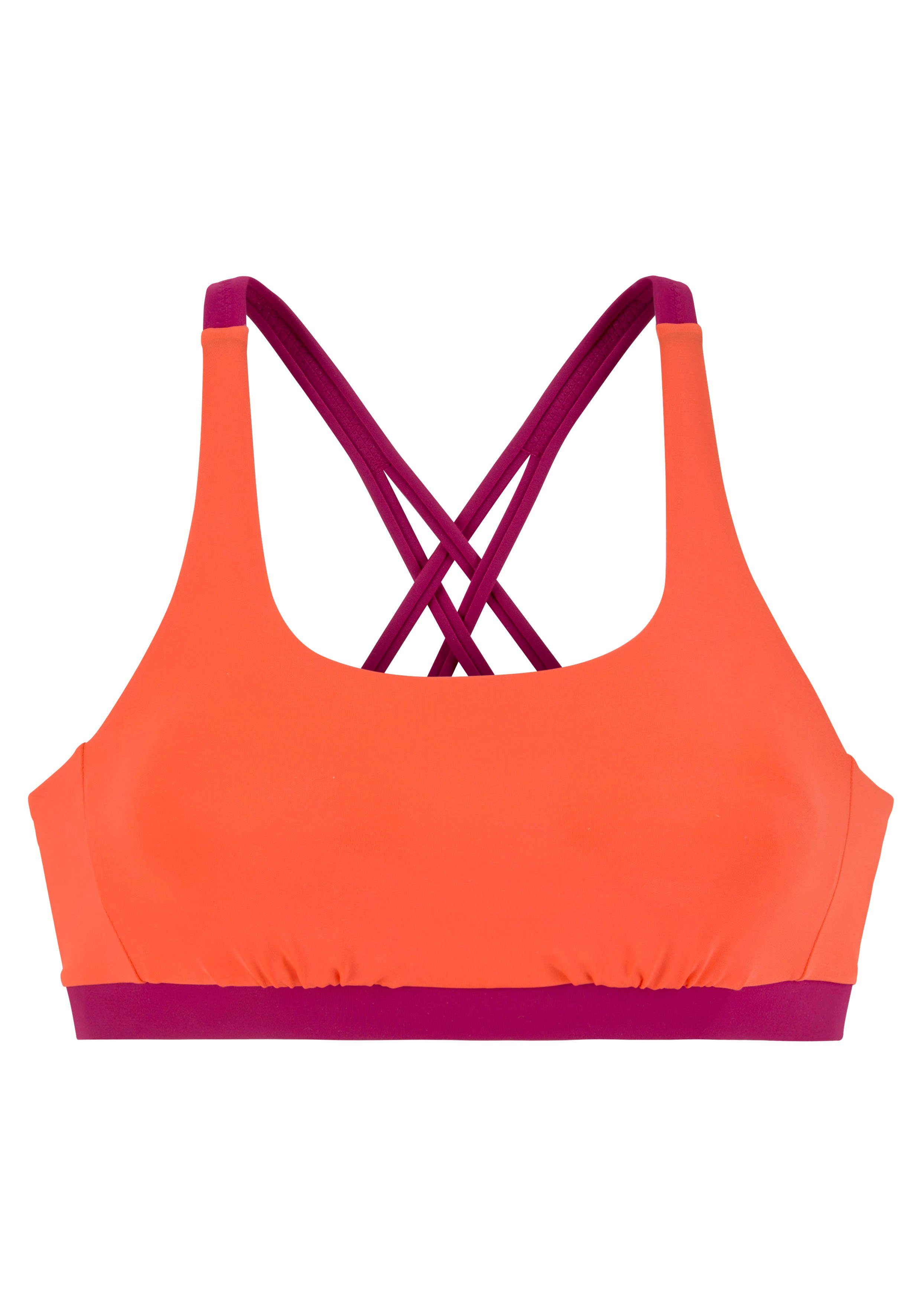 s.Oliver RED LABEL Beachwear Bustierbikinitop Yella met contrastkleurige details en gekruiste banden op de rug
