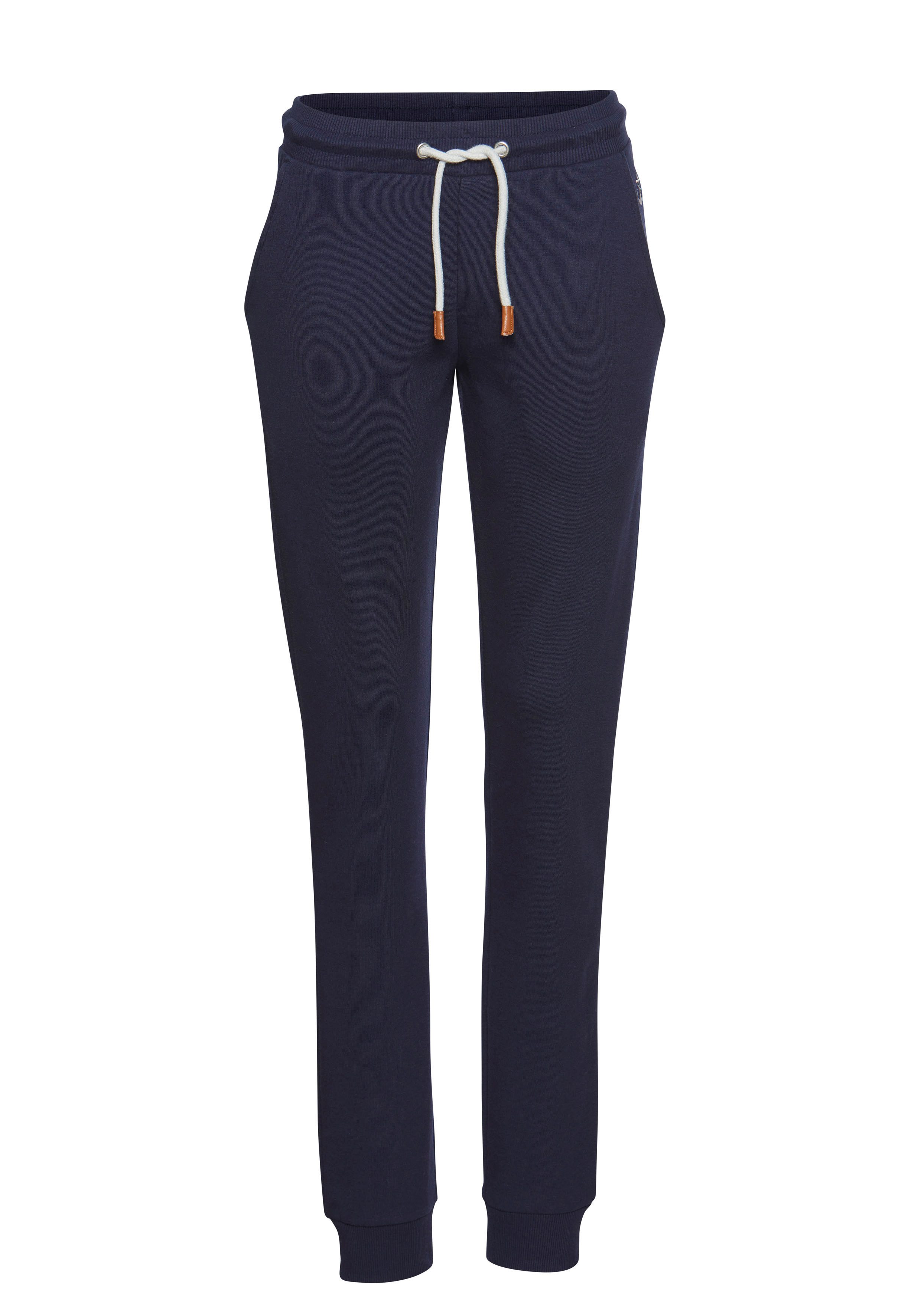 H.I.S Sweatbroek van zachte sweatstof en met ankerborduursel, loungewear lounge broeken maat 32/34 blauw