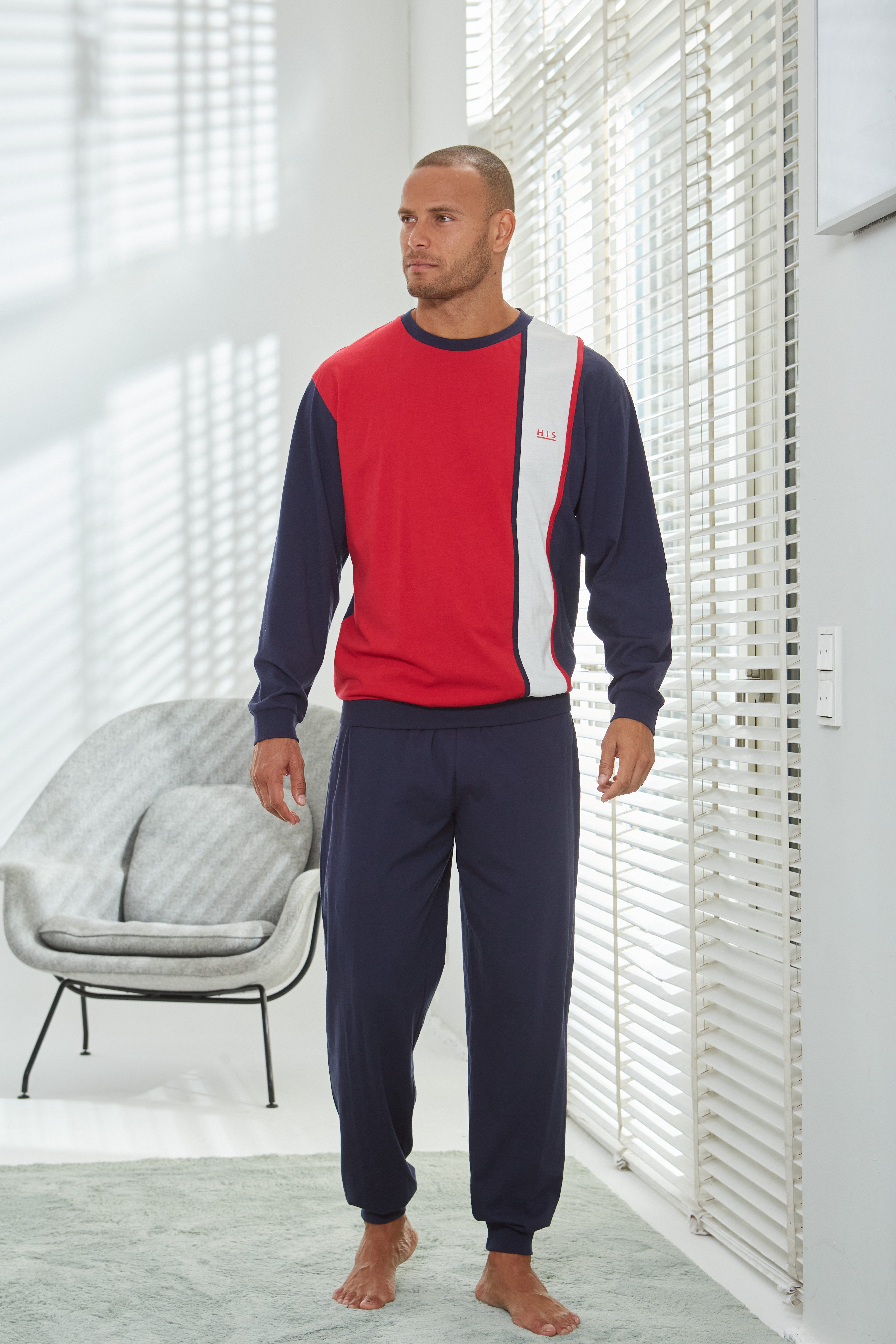 H.I.S Pyjama voor heren Pyjama met brede streep (2-delig, 1 stuk)