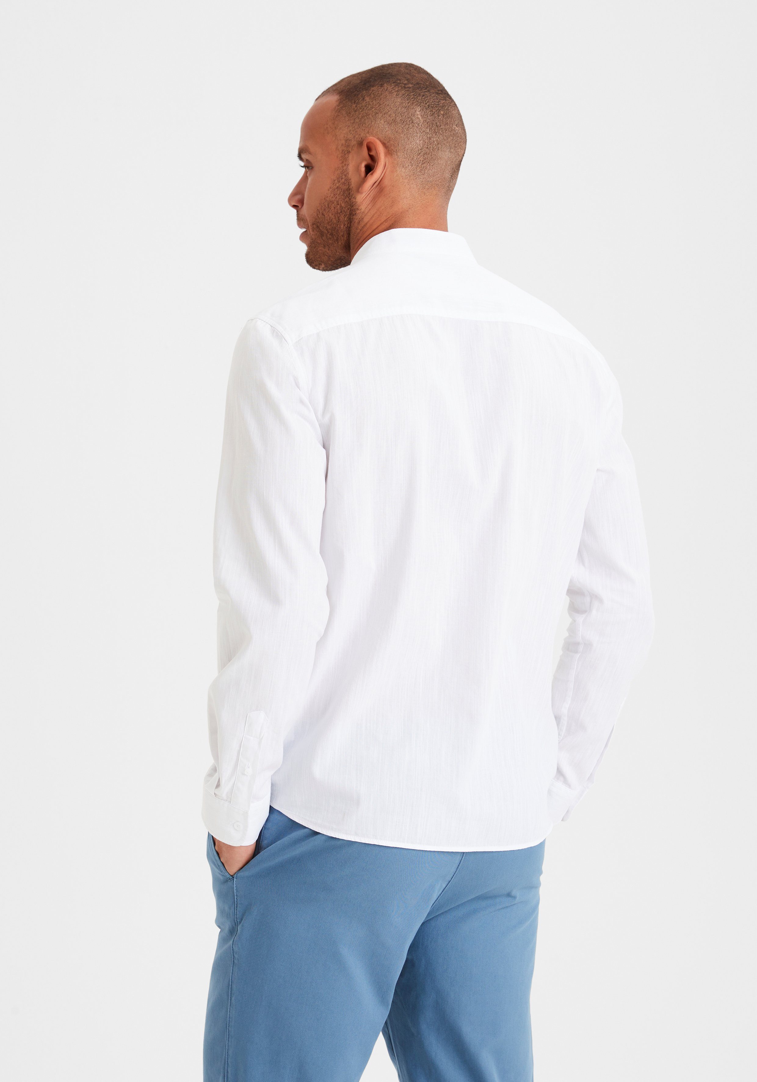 H.I.S Overhemd met lange mouwen Regular fit, staande kraag shirt met borstzak, 100% katoen
