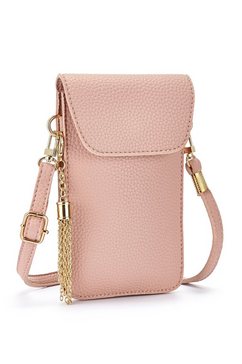 lascana schoudertas modieuze mini-bag, schoudertasje voor de mobiele telefoon met praktisch kijkvenster en afneembaar kwastje roze