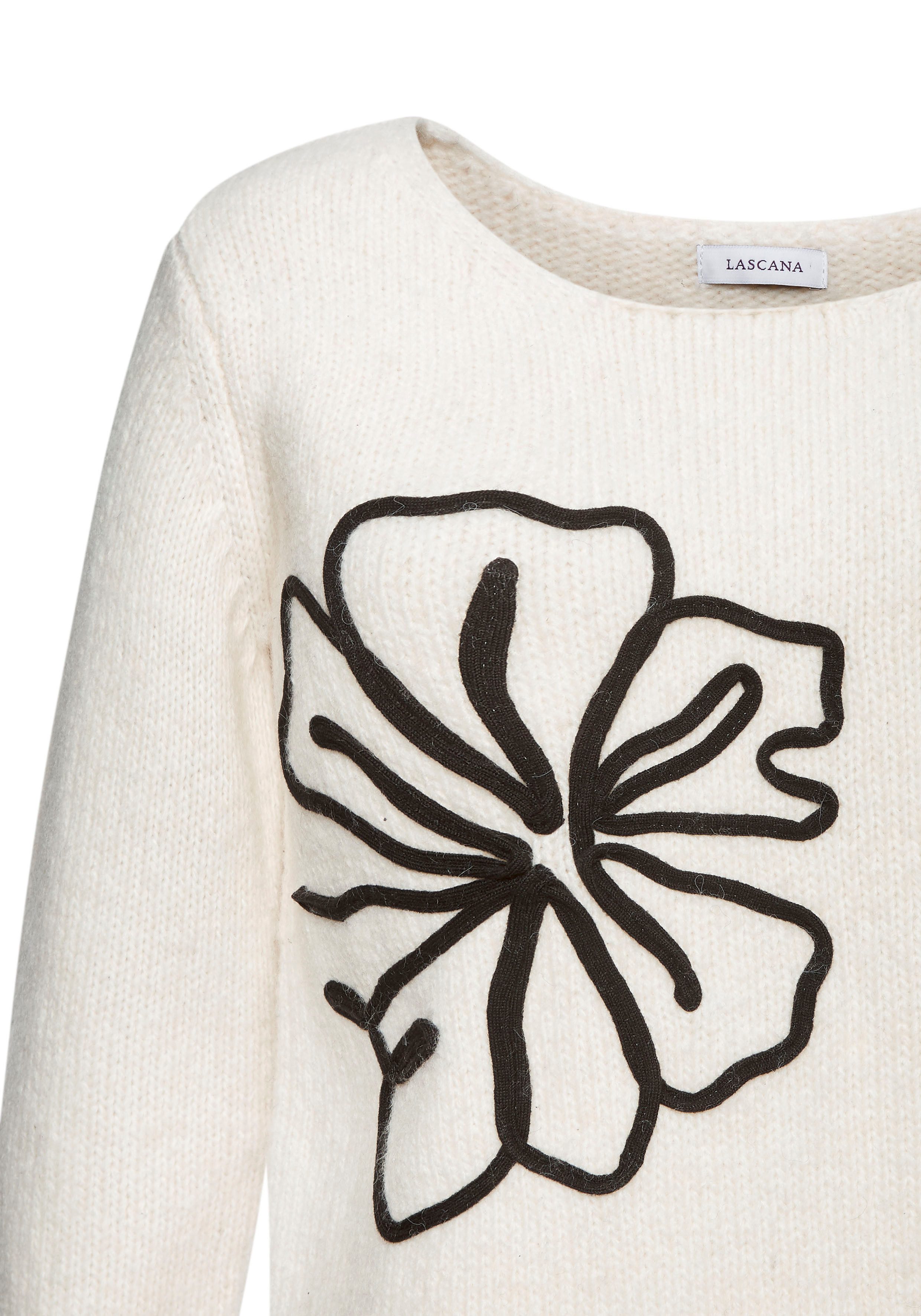 Lascana Gebreide trui met bloemen-applicatie, winterpullover, modieus