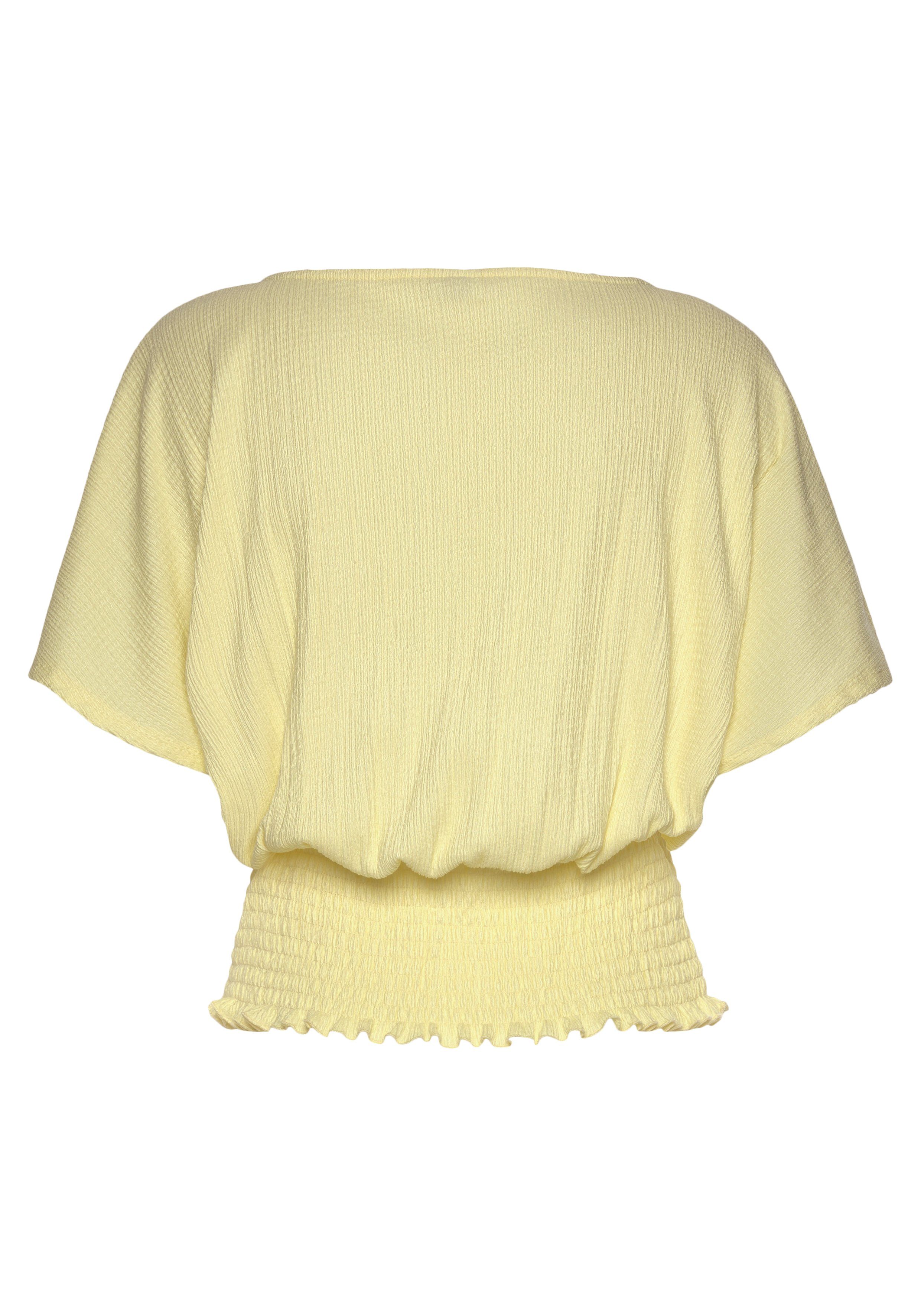 Lascana Shirt met V-hals met brede gesmokte zoom en kraag, blouseshirt, zomers