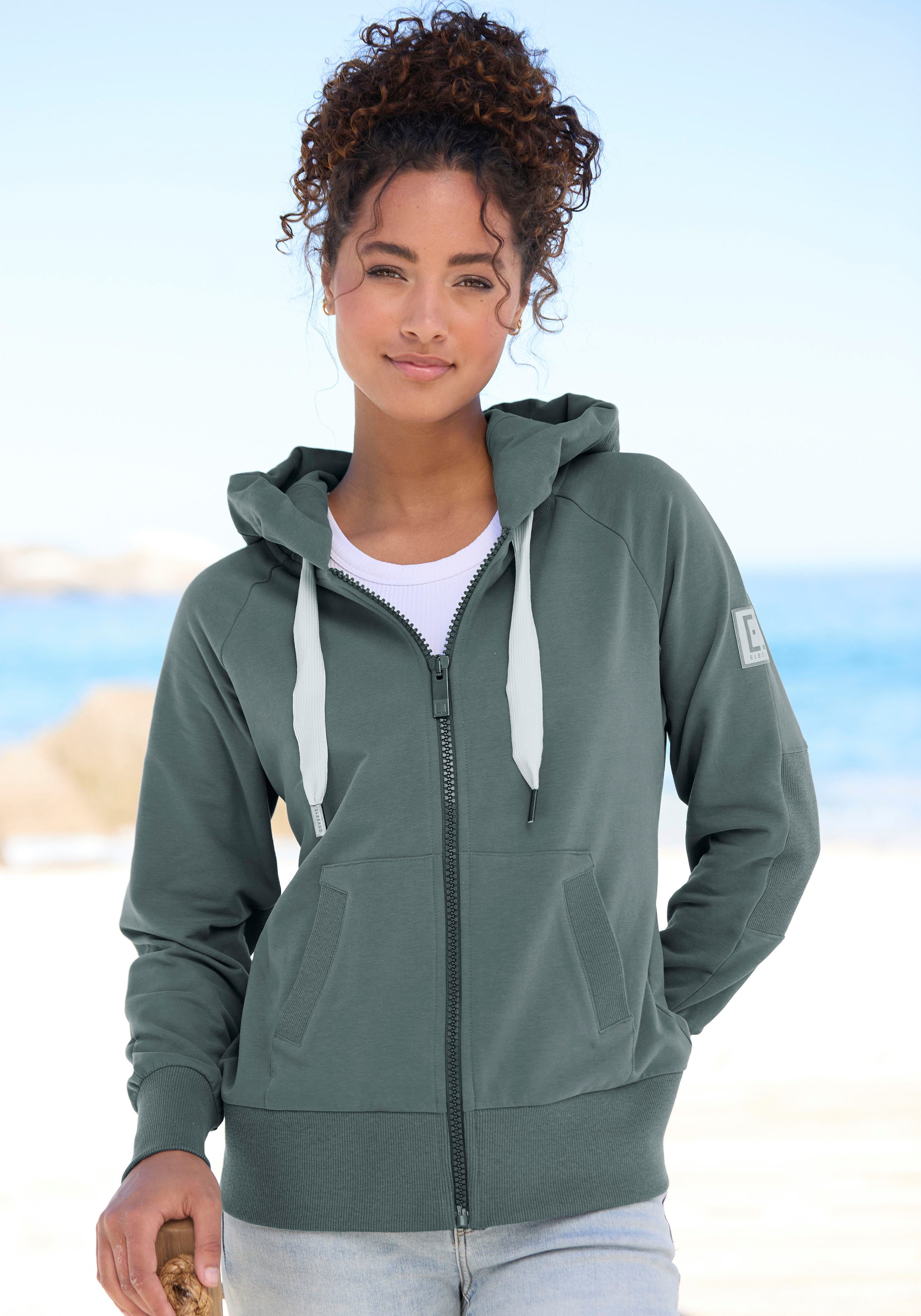 Elbsand Capuchonsweatvest Kelda met logo-stiksel op de capuchon, basic