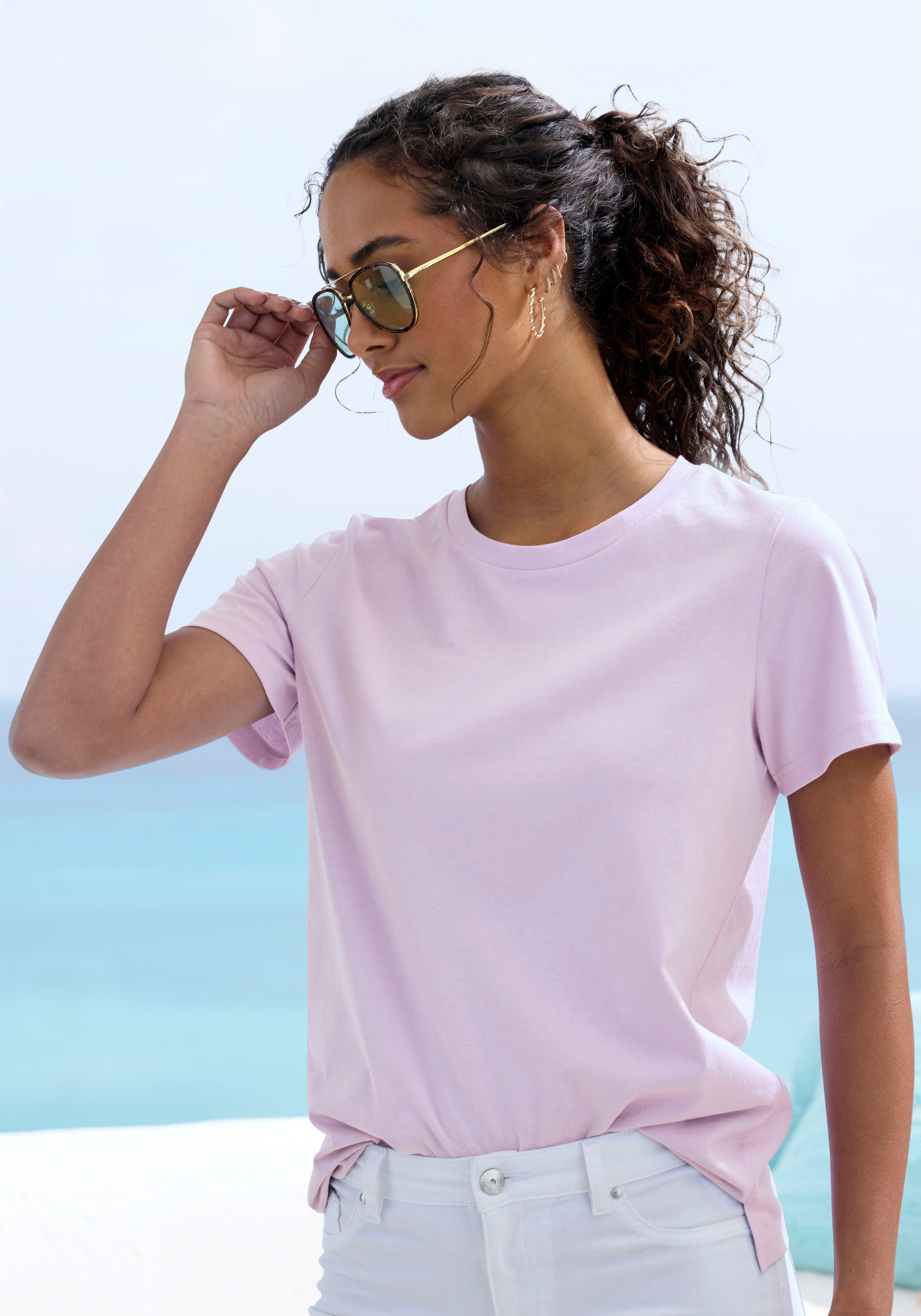 Beachtime T-shirt Met modieuze opening aan de zoom (Set van 3)