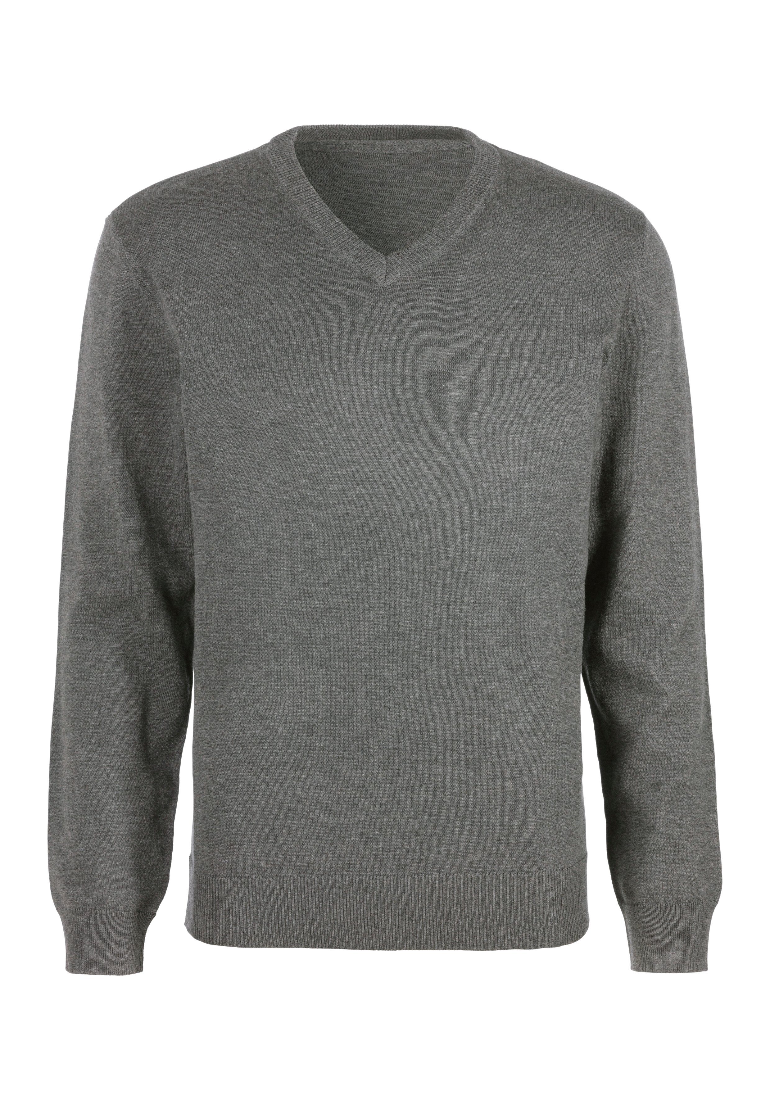 H.I.S Gebreide trui met v-hals, pullover van fijn breiwerk, katoenmix heren maat S (44/46) grijs