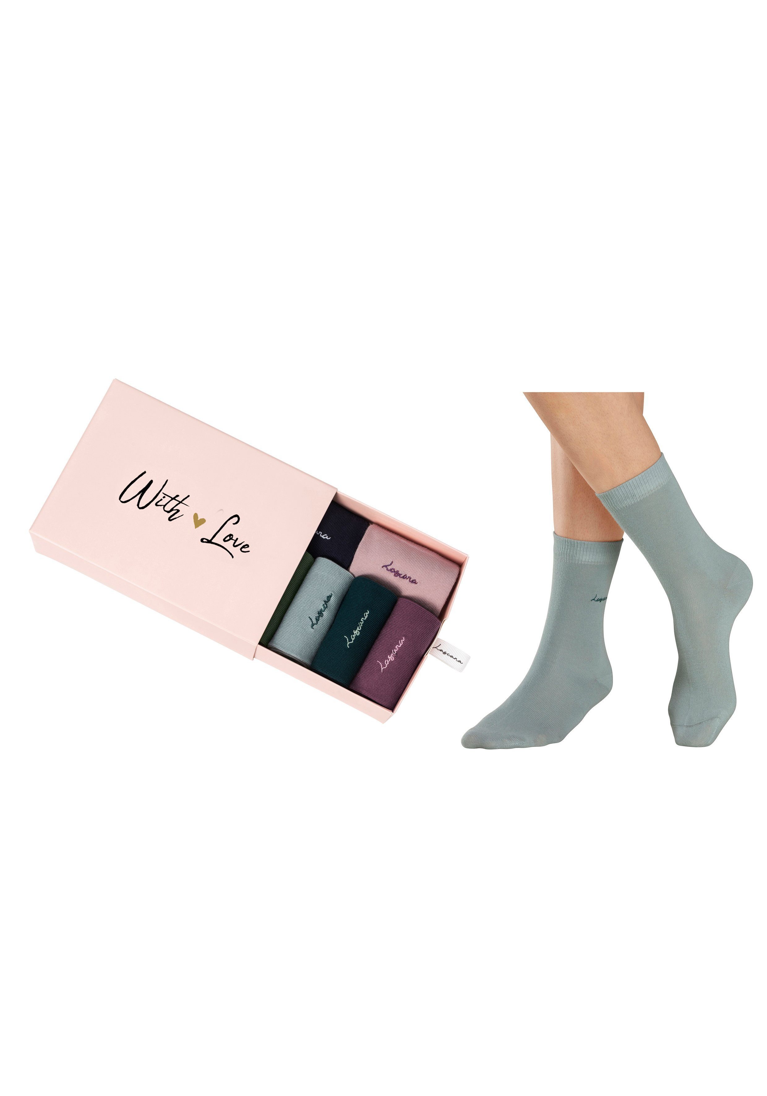 Lascana Basic sokken met hoogwaardig logoborduursel (box, 7 paar)