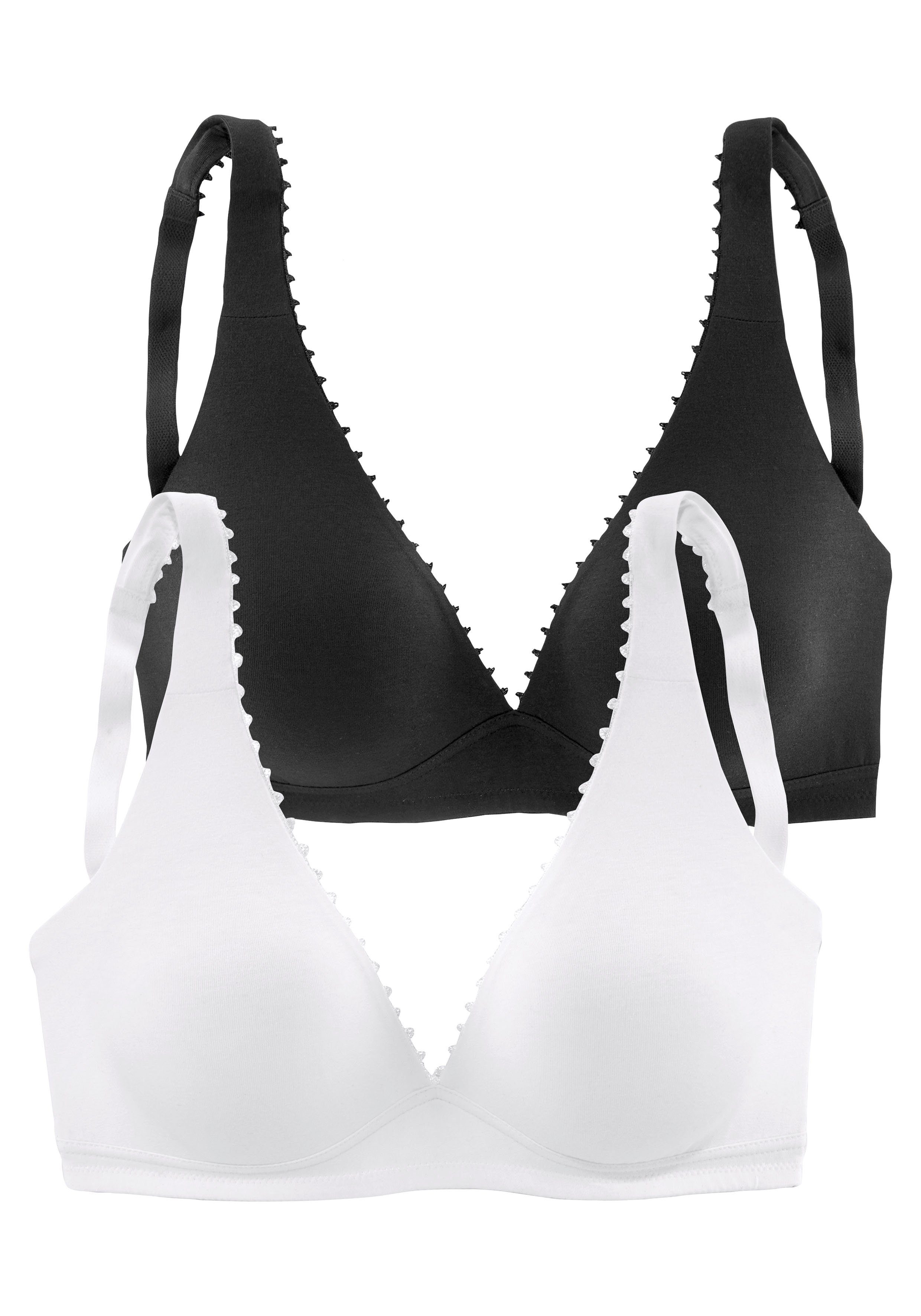 Petite fleur Bralette-bh zonder beugels in high-apex vorm met sierlijke randen, basic lingerie (Set van 2)