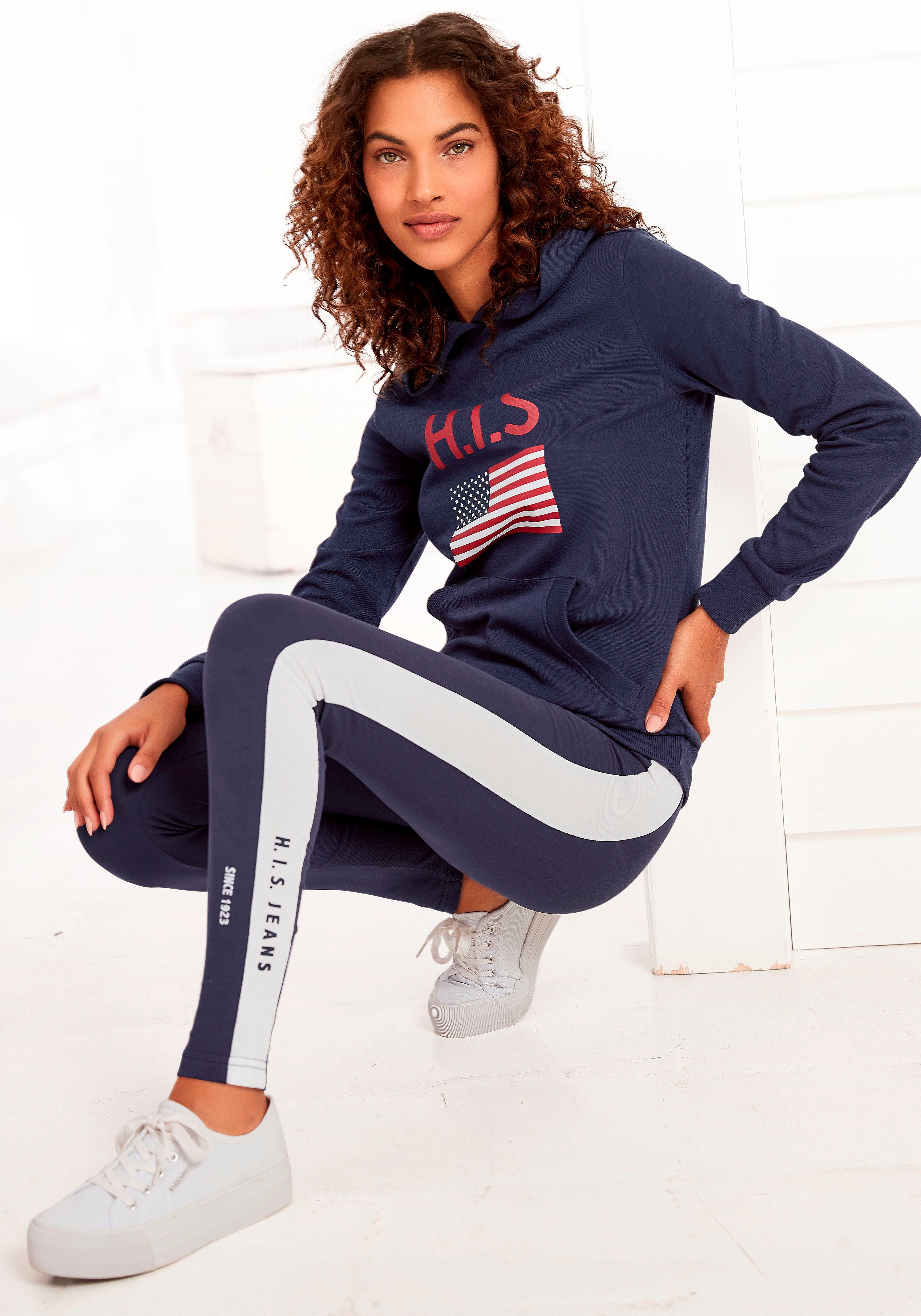 H.I.S Hoodie met logoprint en kangoeroezak, loungepak, hoodie