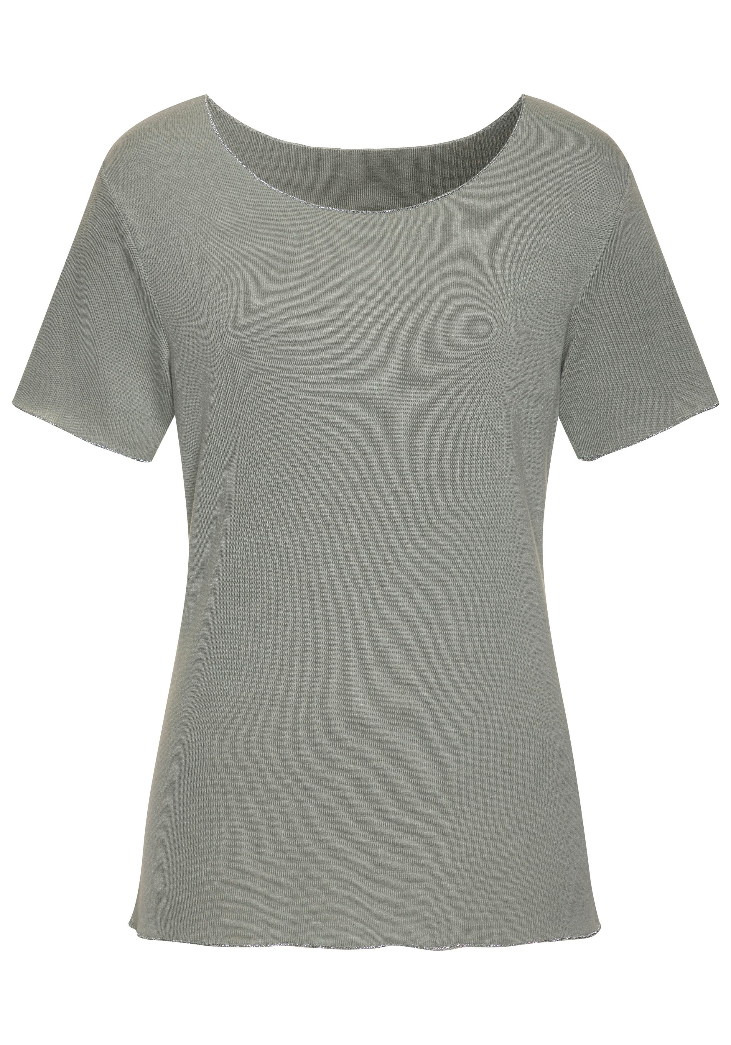 Lascana Shirt met ronde hals Met fijne glinsterende afwerking shirts maat 36/38 groen