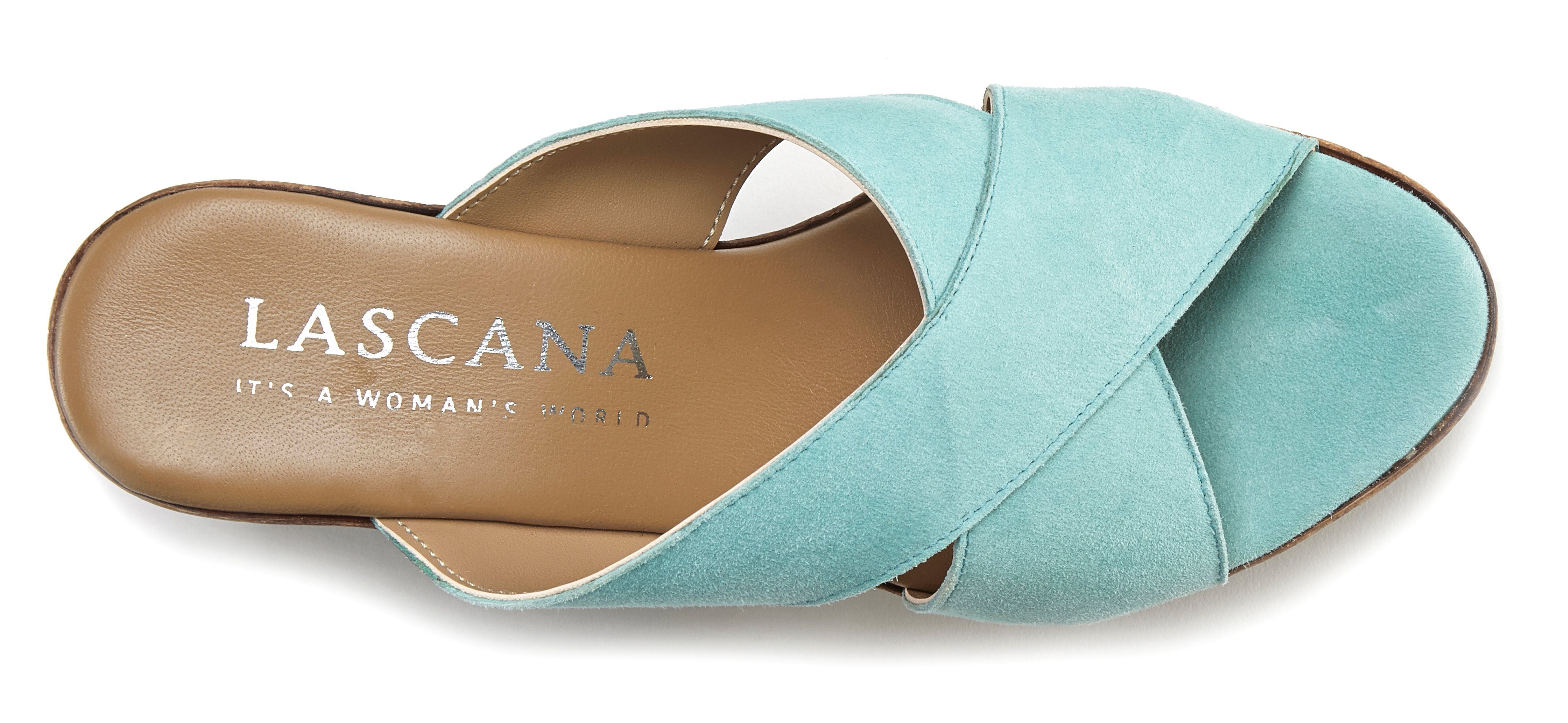 Lascana Slippers Mule, sandaal, open schoen van leer met blokhak