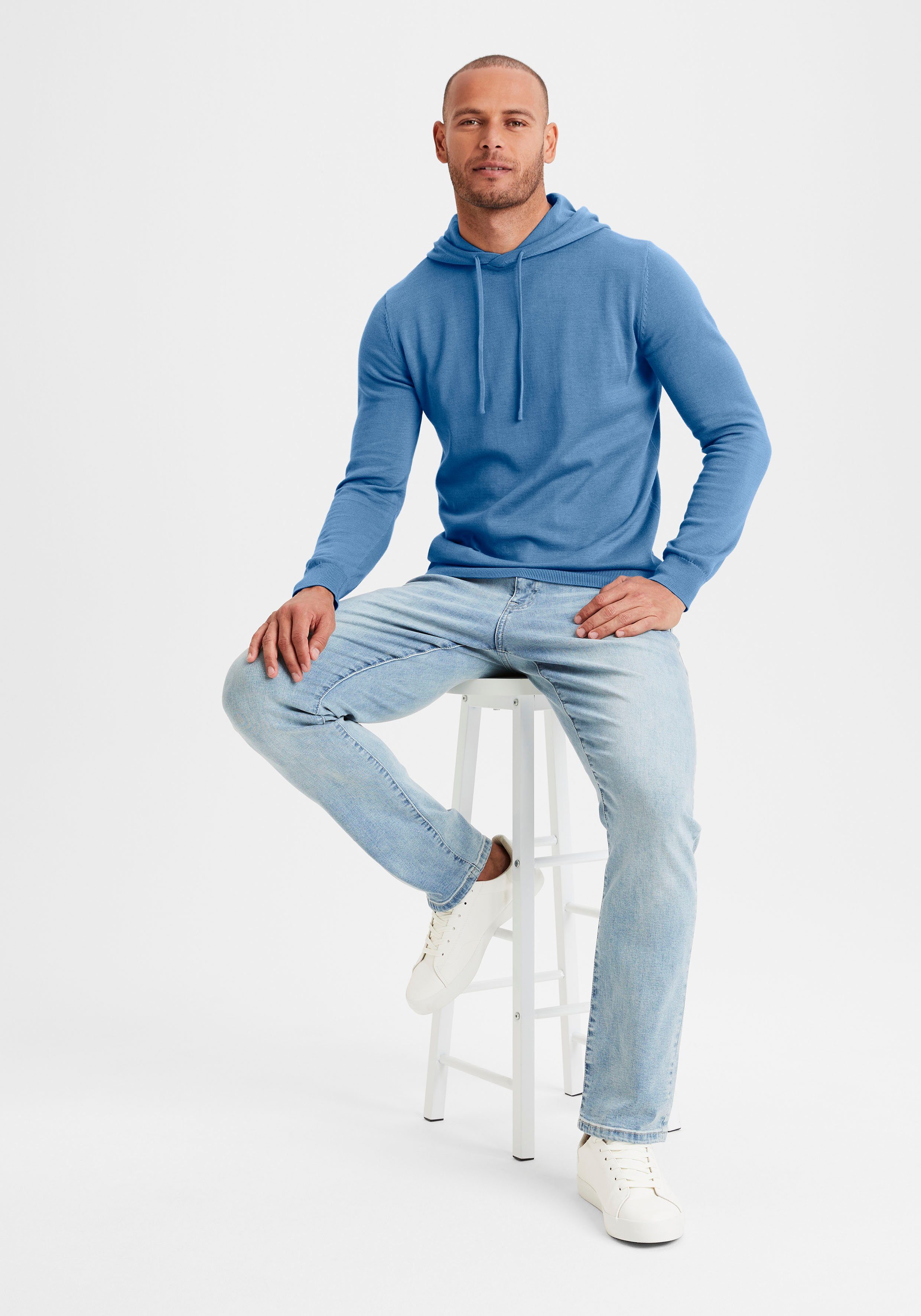 H.I.S Gebreide trui Met capuchon, regular fit Pullover met ronde hals, fijn breiwerk, katoenmix