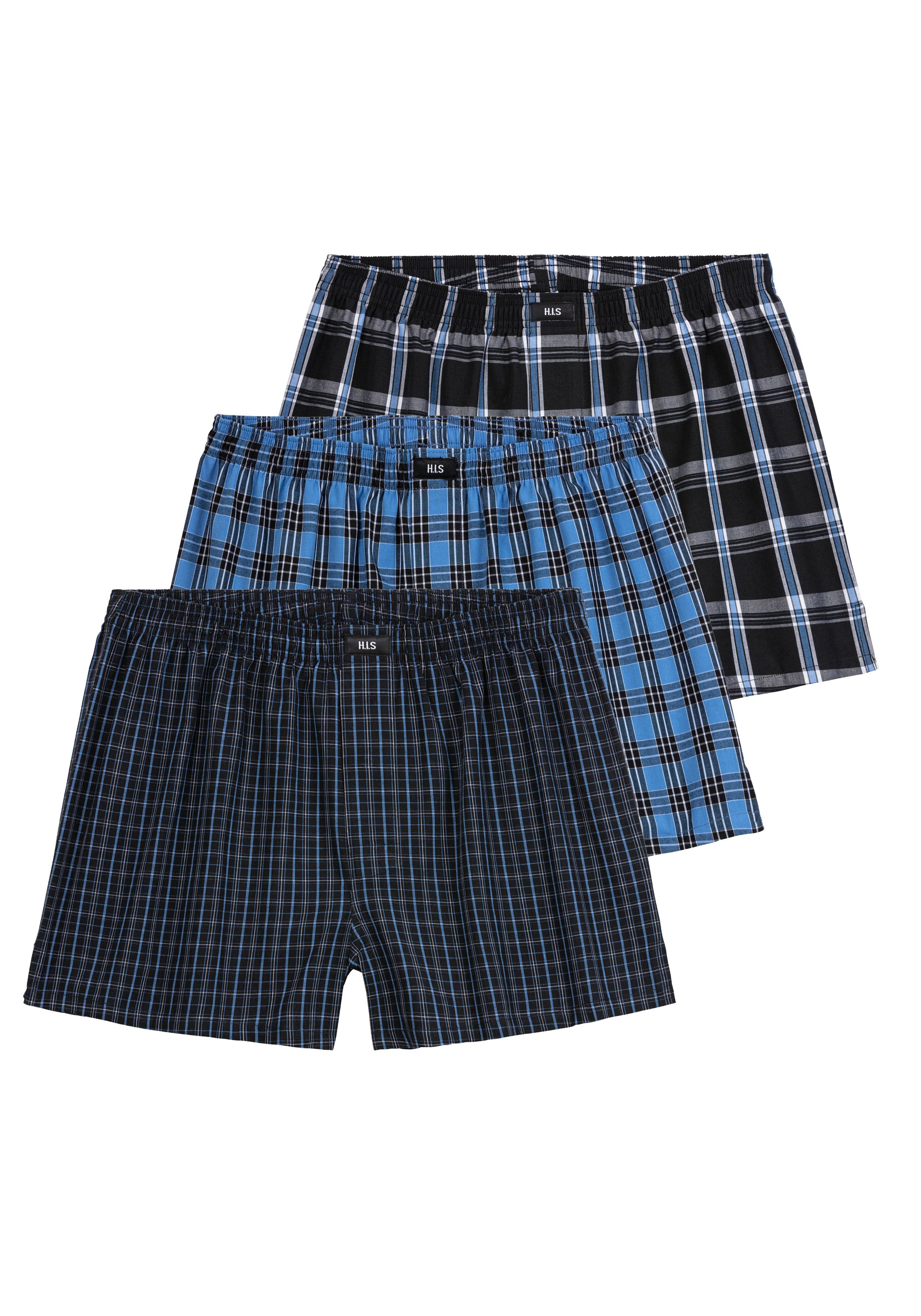 H.I.S Geweven boxershort met verschillende ruitmotieven (set, 3 stuks)