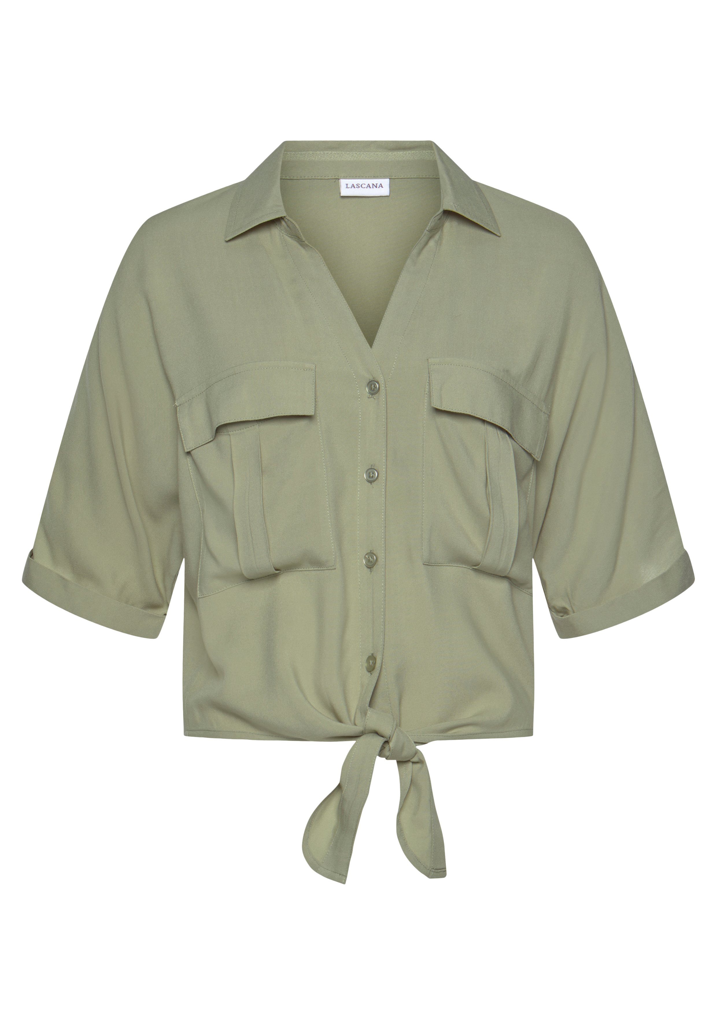 Lascana Blouse met korte mouwen met knoopdetail en knoopsluiting, blazerkraag, damesblouse