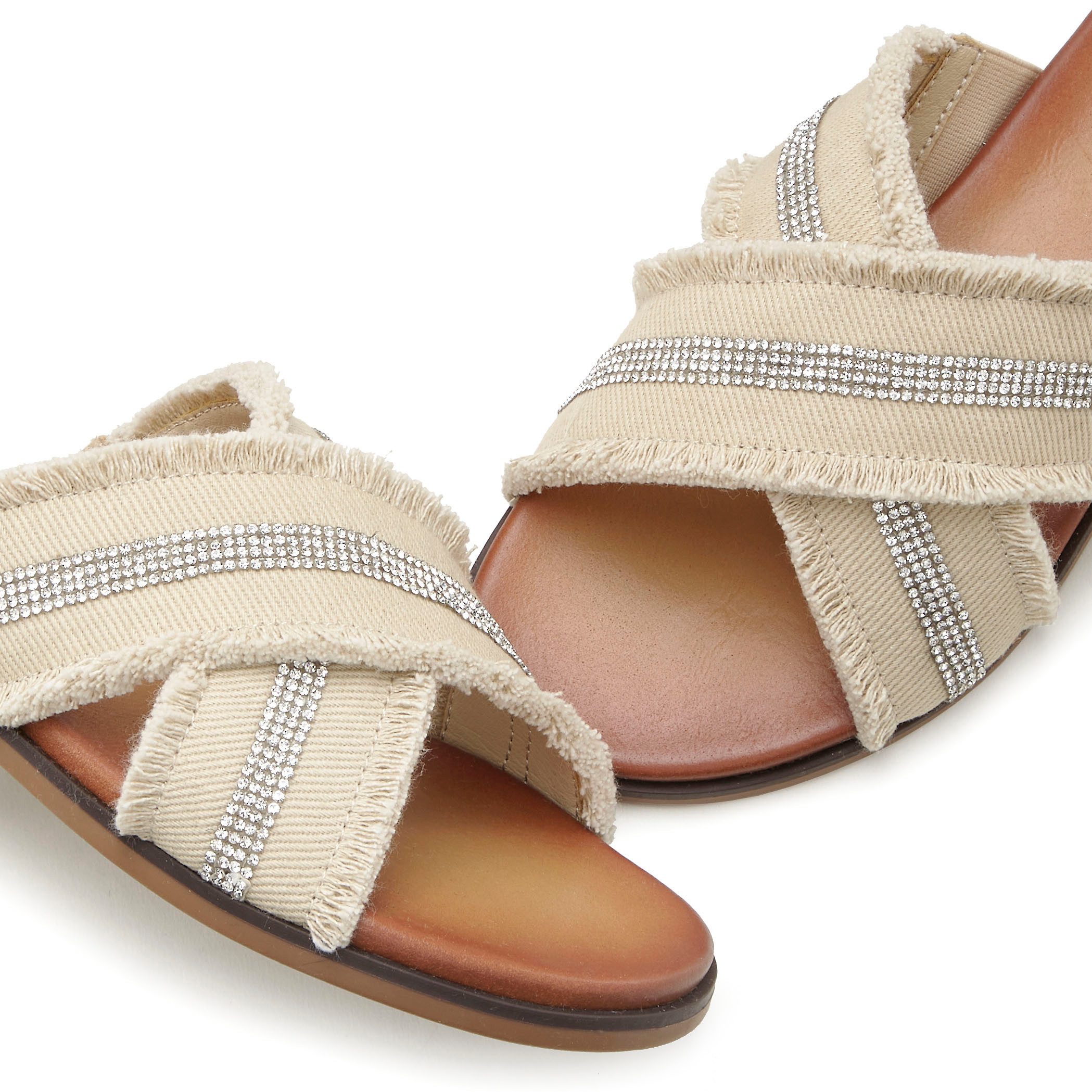 Vivance Slippers Mule, sandaal, zomerschoen met subtiele strass-steentjes en kleine franjes