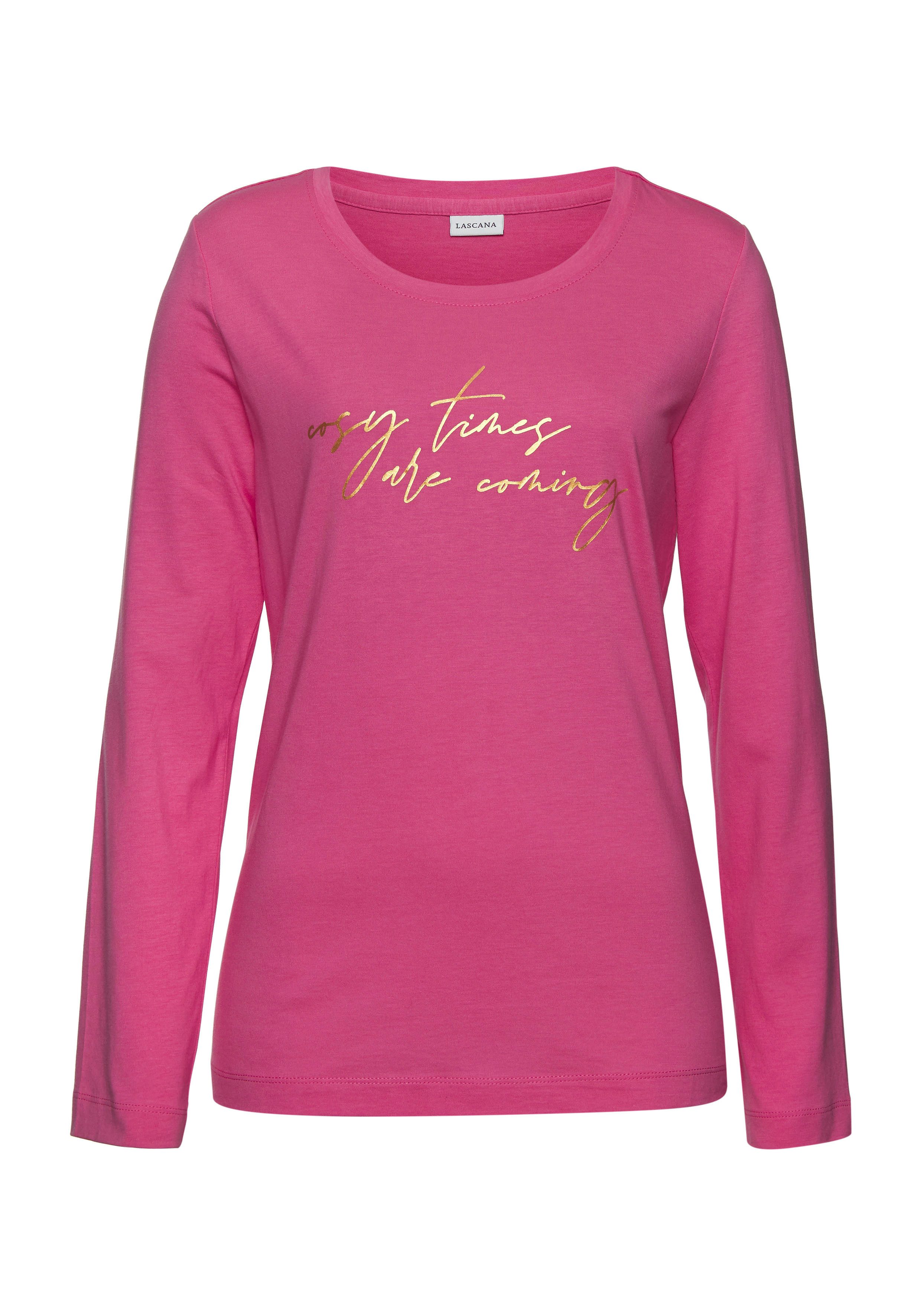 Lascana Pyjama top met folieprint mix & match maat 44/46 roze