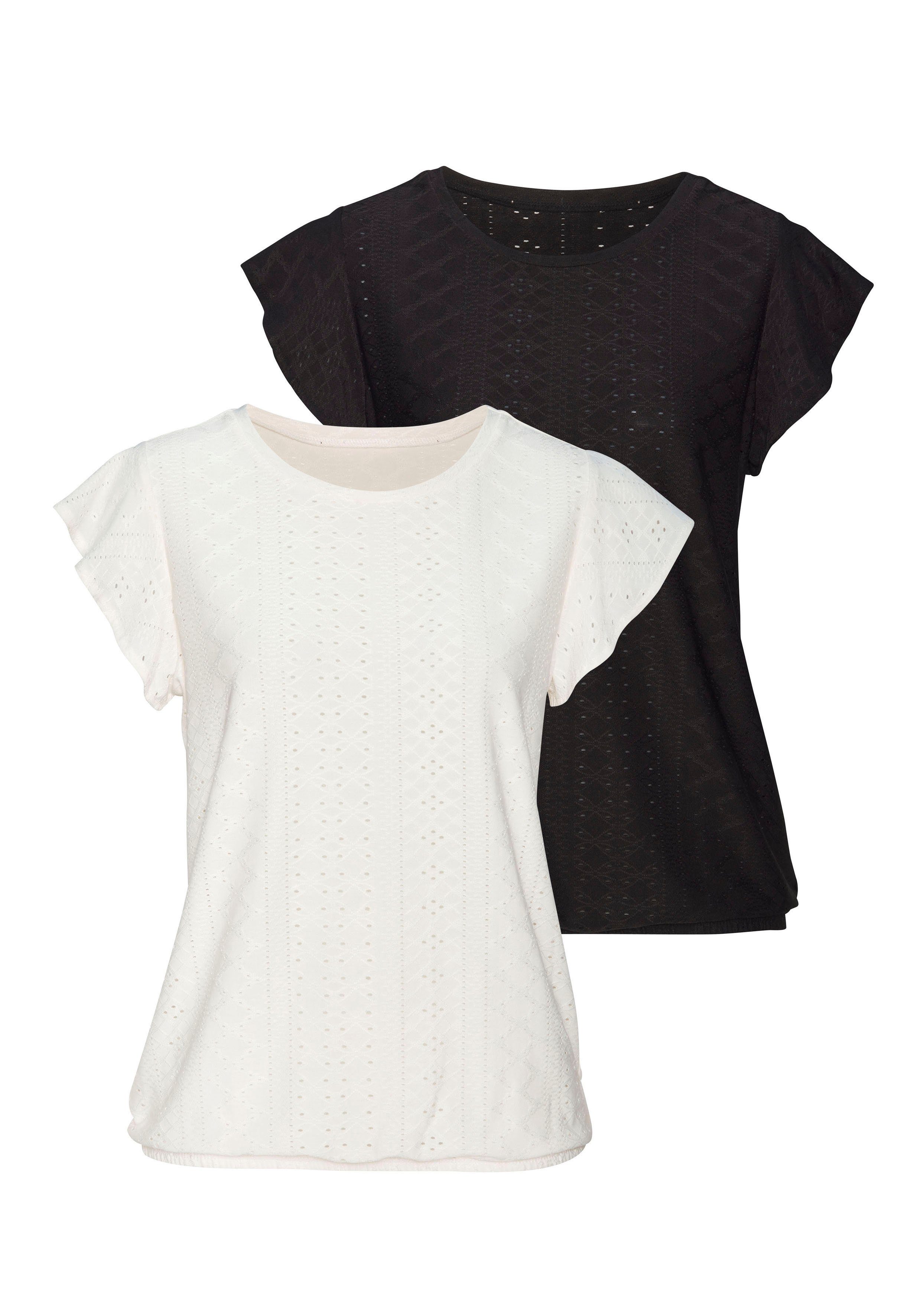 Vivance Shirt met korte mouwen Met broderie anglaise in een gemakkelijk te onderhouden kwaliteit (2-delig, Set van 2)