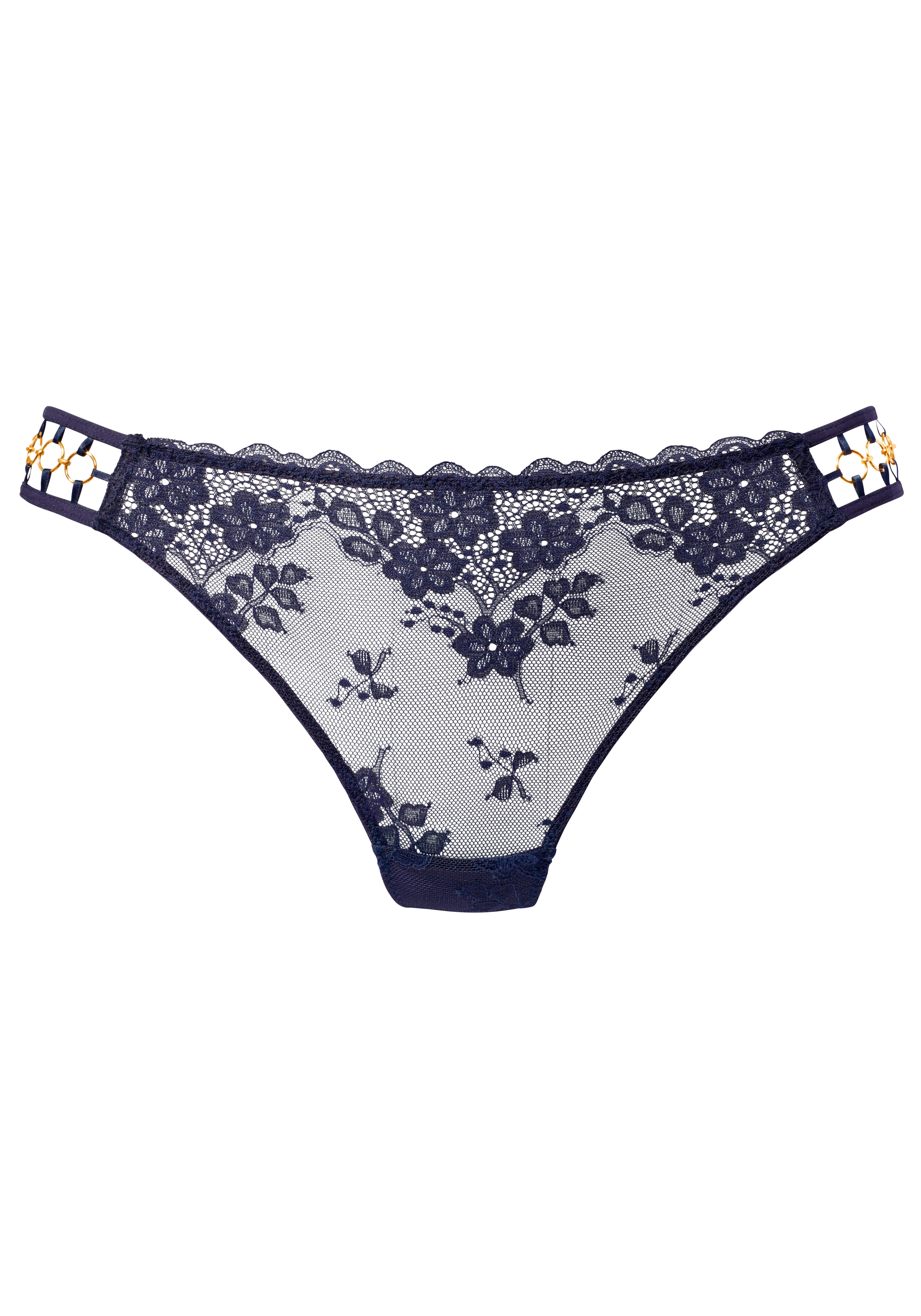 Lascana String van kant met decoratieve ringdetail, sexy lingerie, verleidelijke ondermode strings maat 36/38 blauw