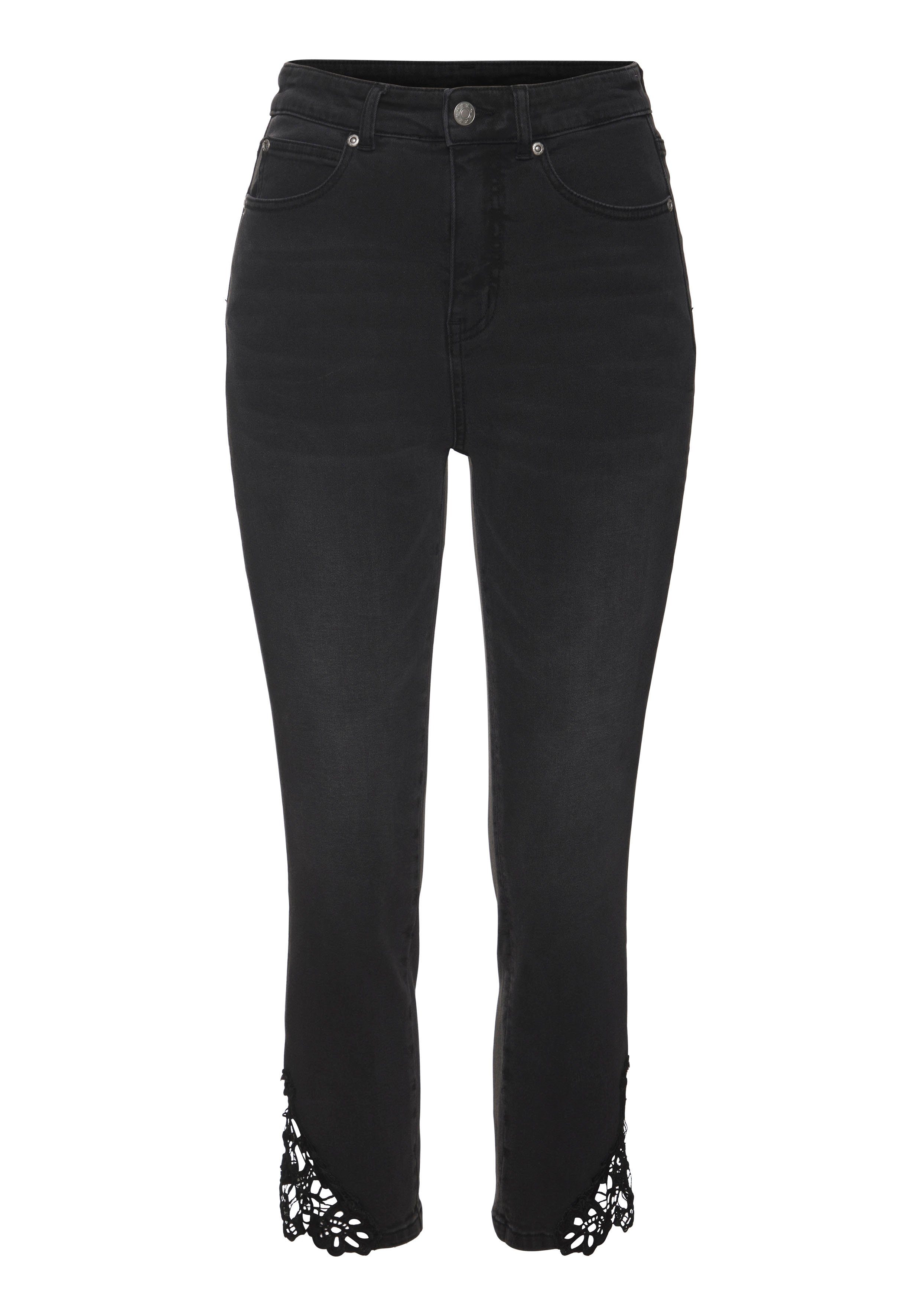 Vivance 7/8-capri-jeans met kantdetail aan de zoom, skinny jeans, modieus nieuw maat 34 zwart