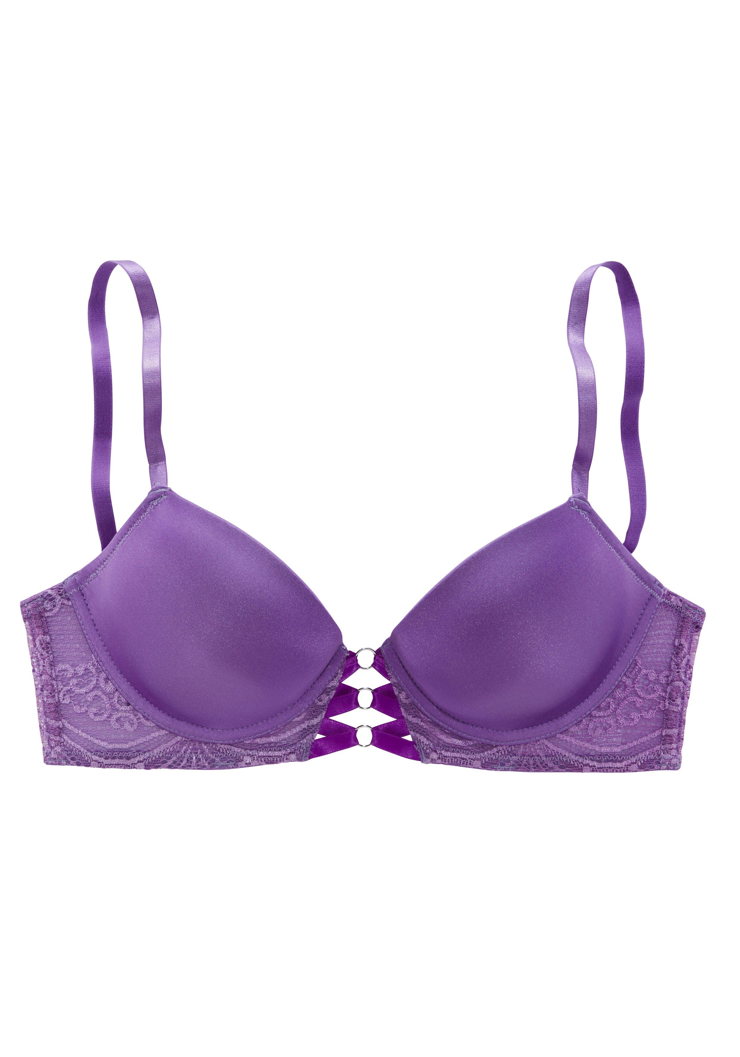 Lascana Push-up-bh Eleonora met fijne vetersluiting in satijnlook en lintdetail, sexy lingerie push-up bh's maat D D roze