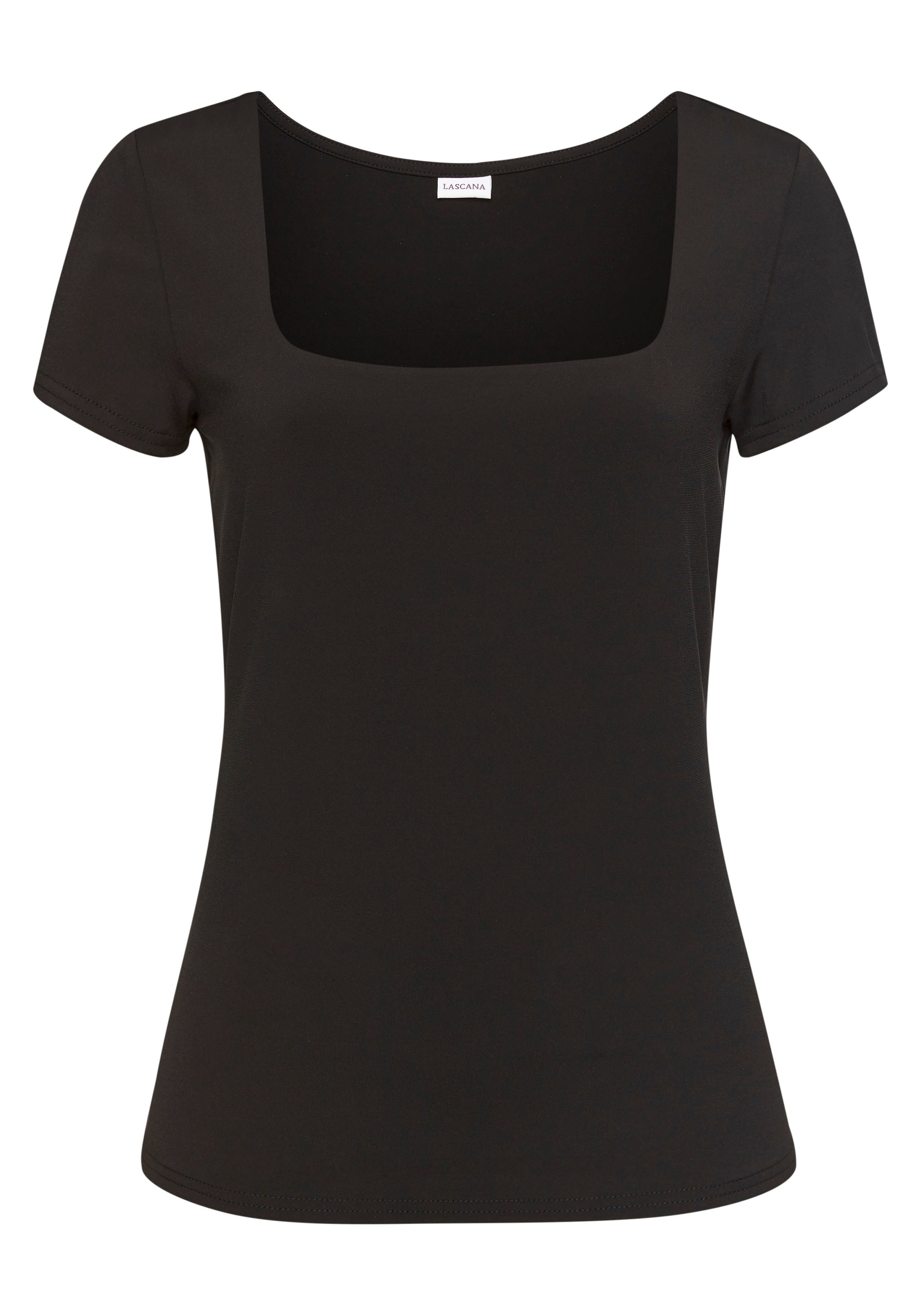 Lascana T-shirt van kreukvrij materiaal, elegant kortarmshirt, dubbelzijdig shirts maat 40/42 zwart
