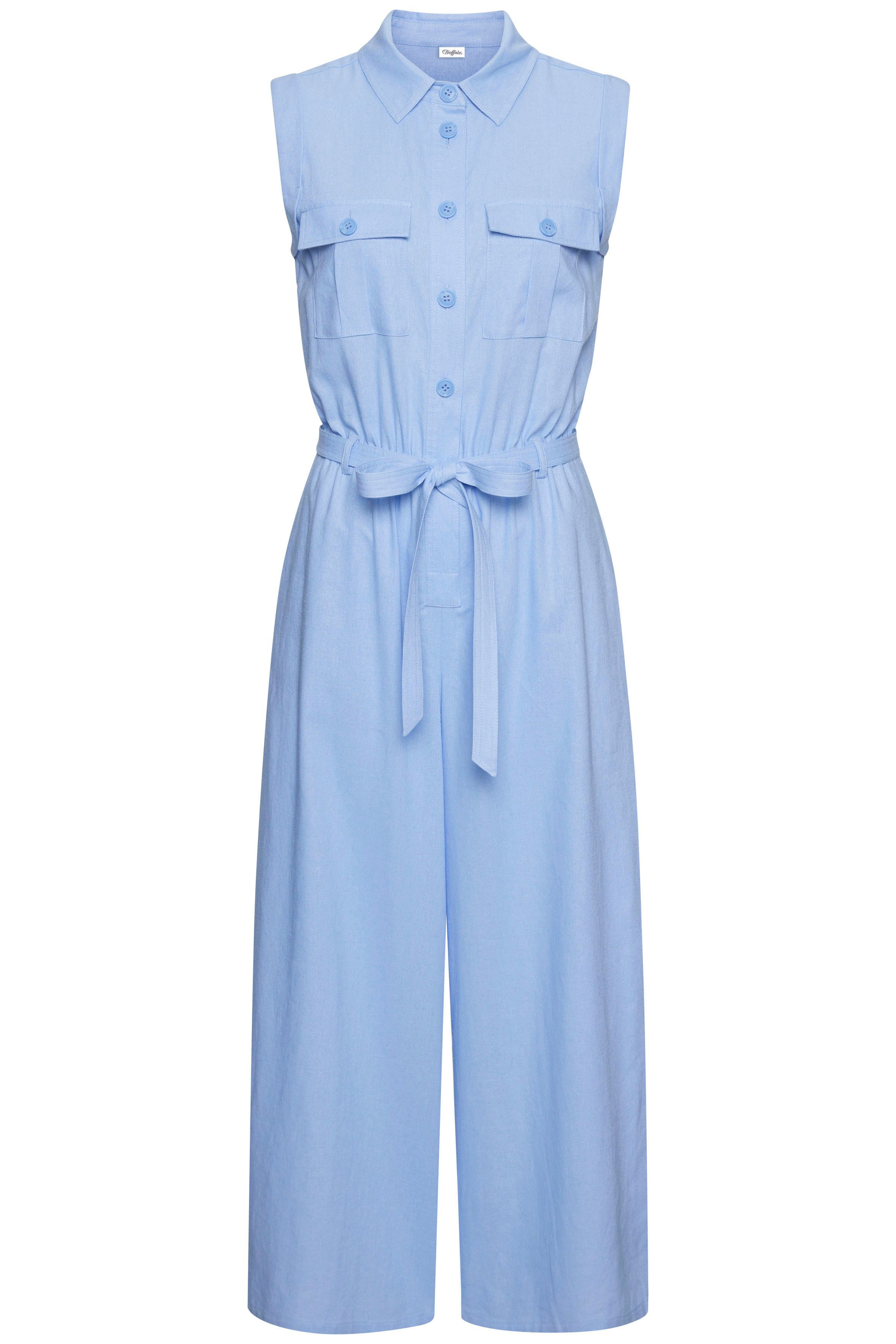 Buffalo Jumpsuit van linnenmix, zomerse jumpsuit met zakken (Met een bindceintuur) jumpsuits maat 42 blauw