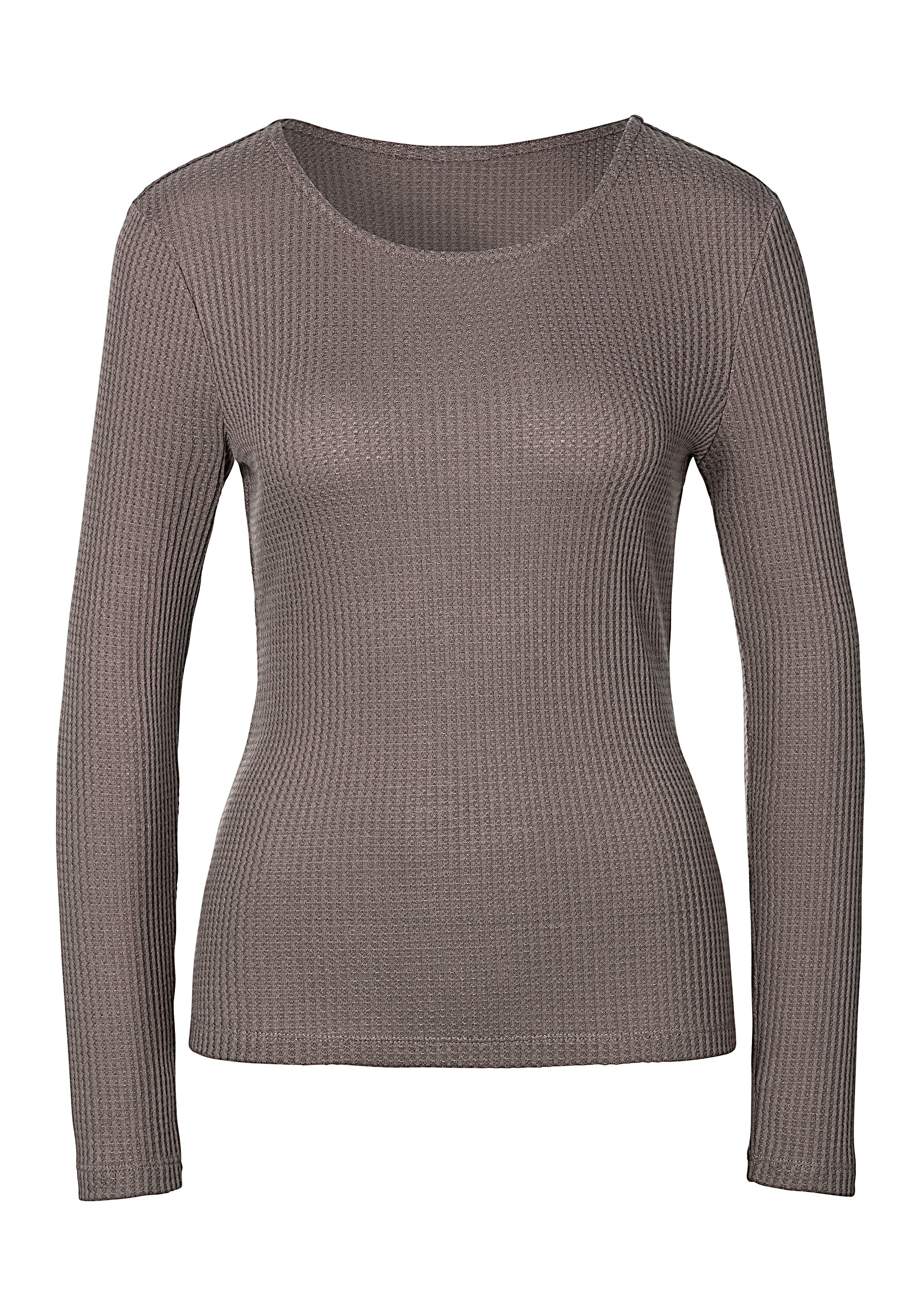 Lascana Shirt met lange mouwen In modieuze piqué-optiek van onderhoudsvriendelijke kwaliteit met viscose (Set van 2)