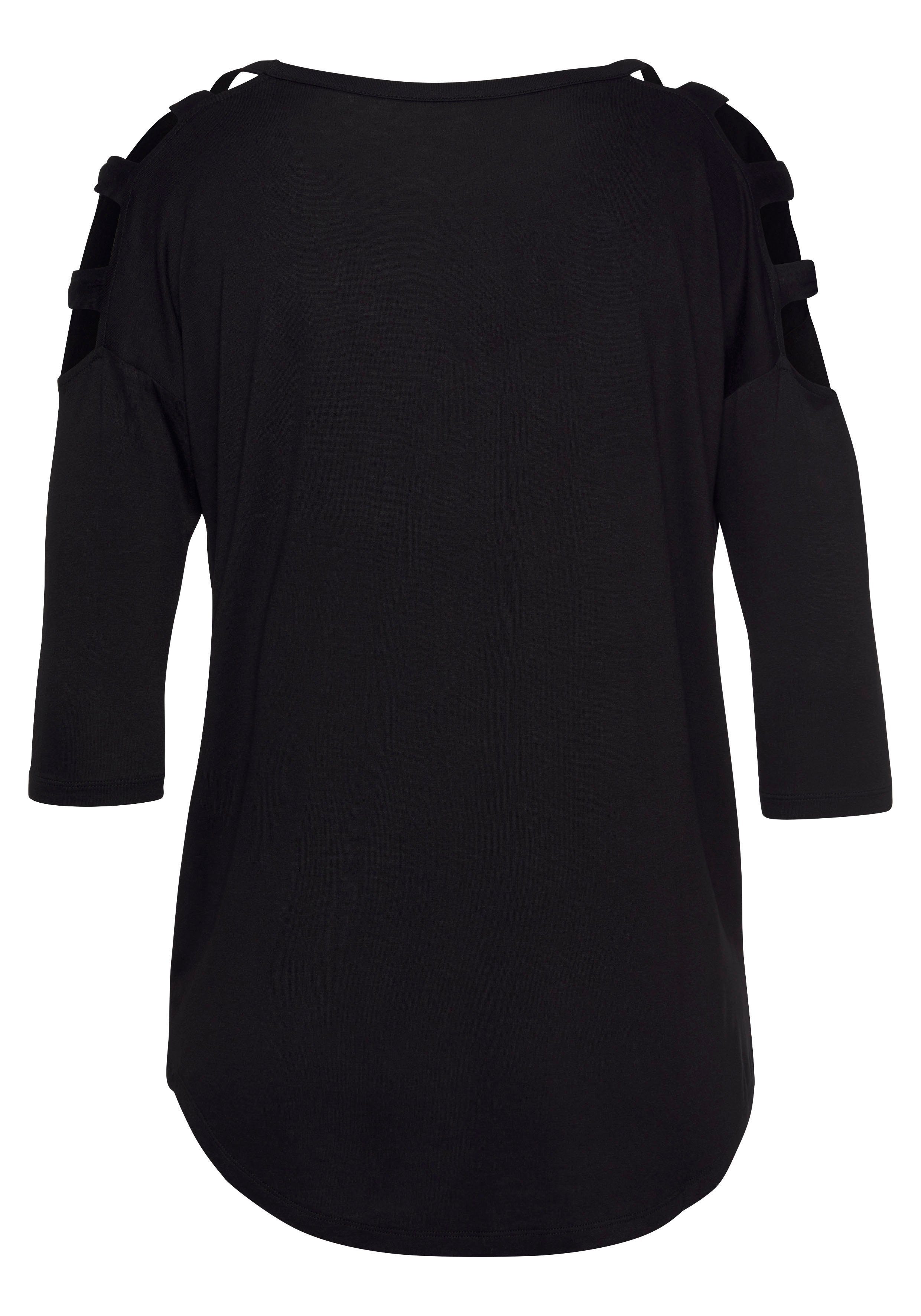 Lascana Shirt met 3/4-mouwen met cut-outs, geplooide lange mouwen, off-the-shoulder
