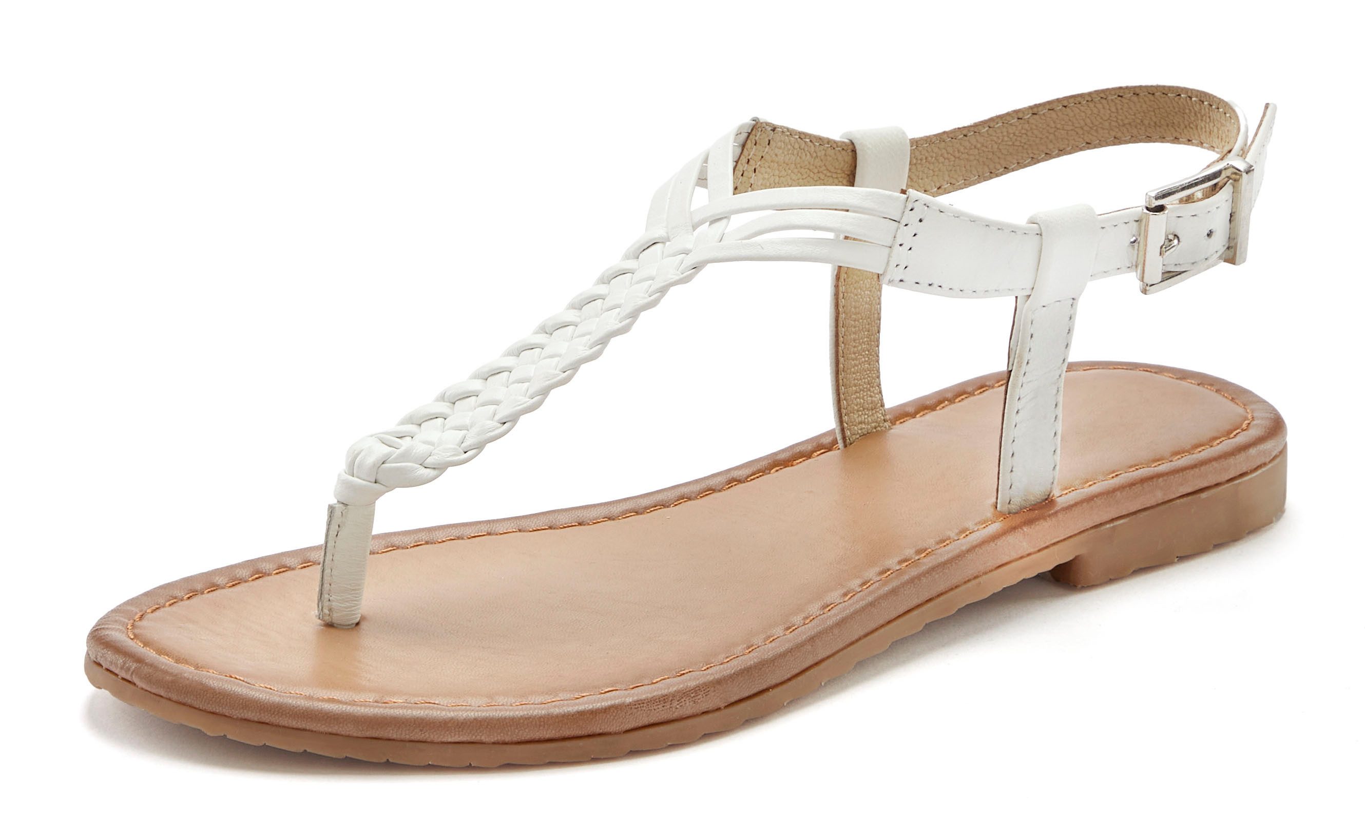Vivance Teenslippers Sandalette, zomerschoen, sandaal van leer met vlecht-look
