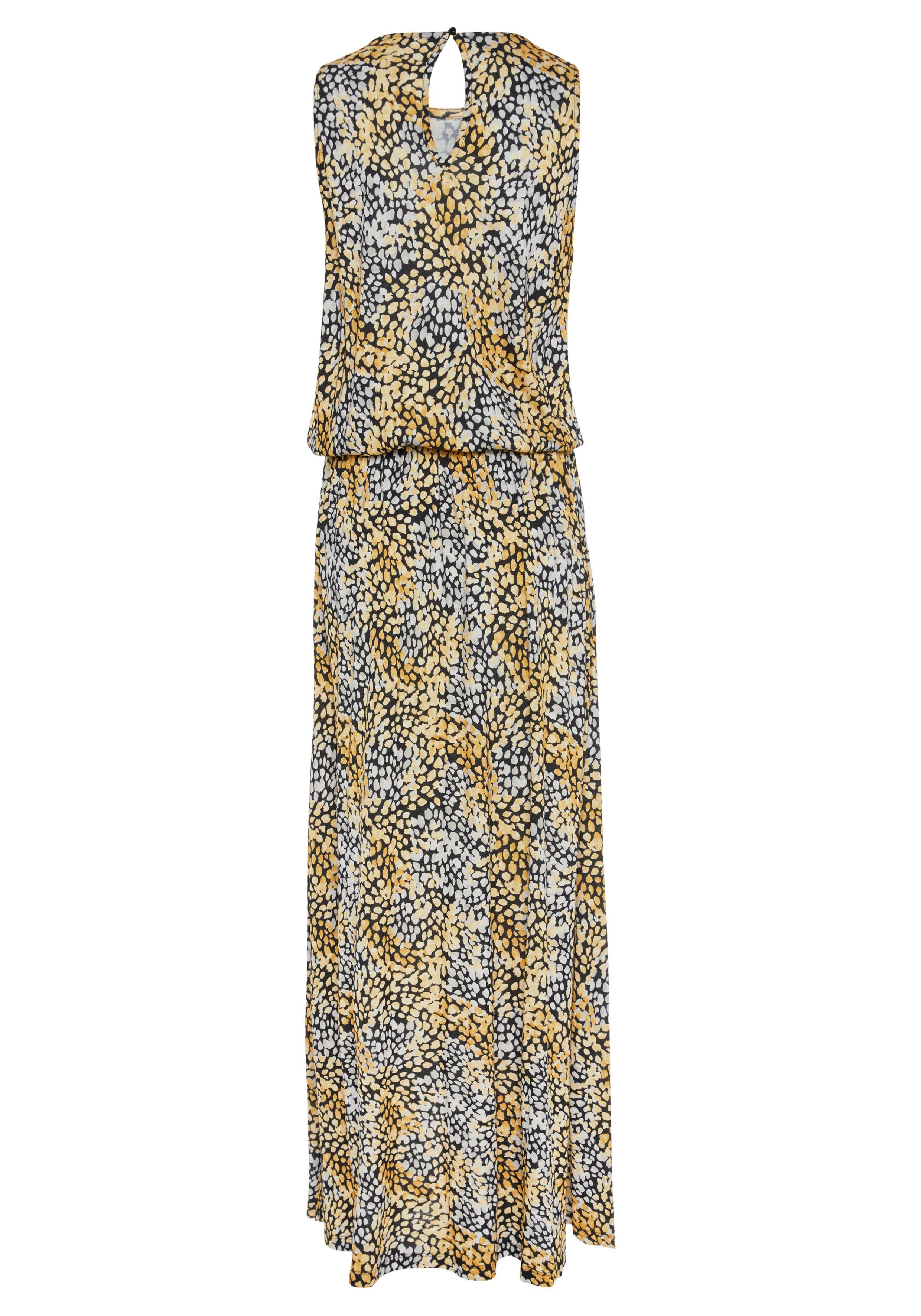 s.Oliver RED LABEL Beachwear Maxi-jurk met stippenprint en split, zachte jersey jurk, zomerjurk