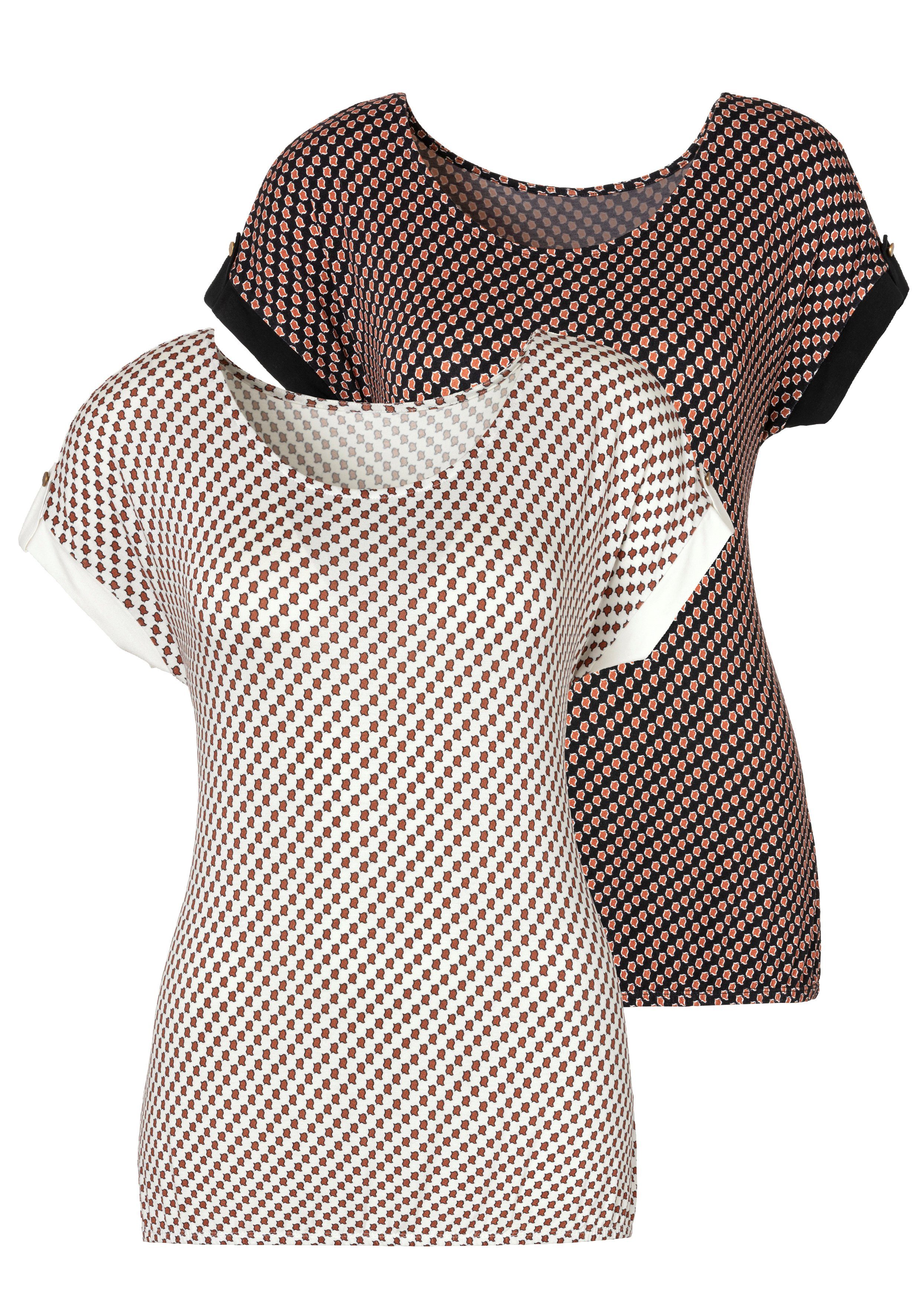Vivance Shirt met korte mouwen Met decoratieve mouwzoom van zachte viscose-stretch (Set van 2)